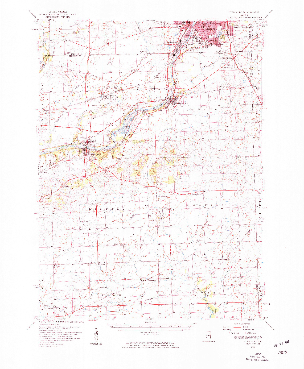 USGS 1:62500-SCALE QUADRANGLE FOR YORKVILLE, IL 1954