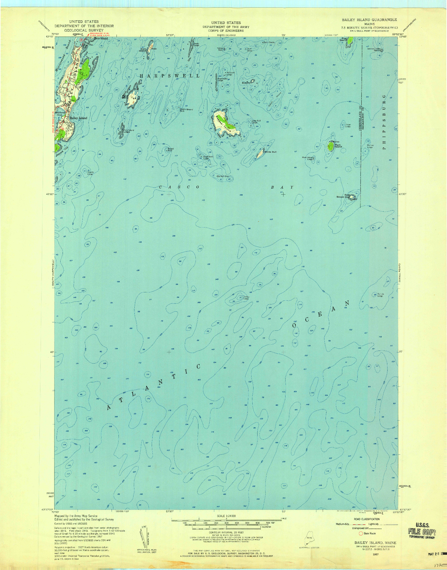 USGS 1:24000-SCALE QUADRANGLE FOR BAILEY ISLAND, ME 1957