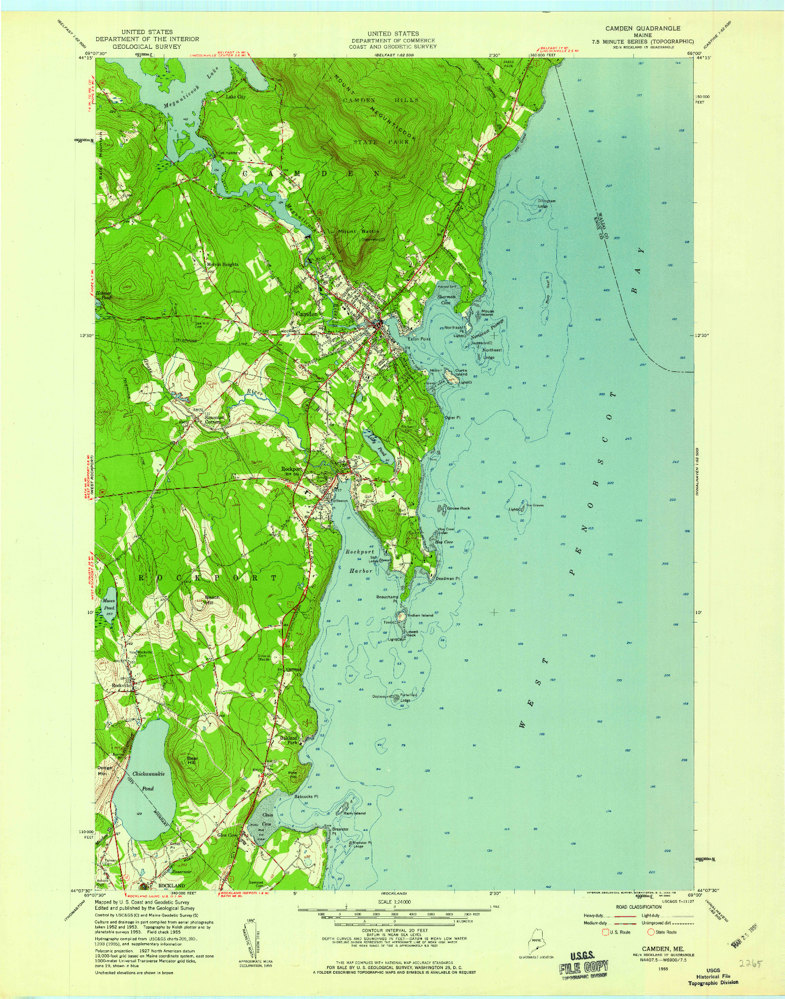 USGS 1:24000-SCALE QUADRANGLE FOR CAMDEN, ME 1955