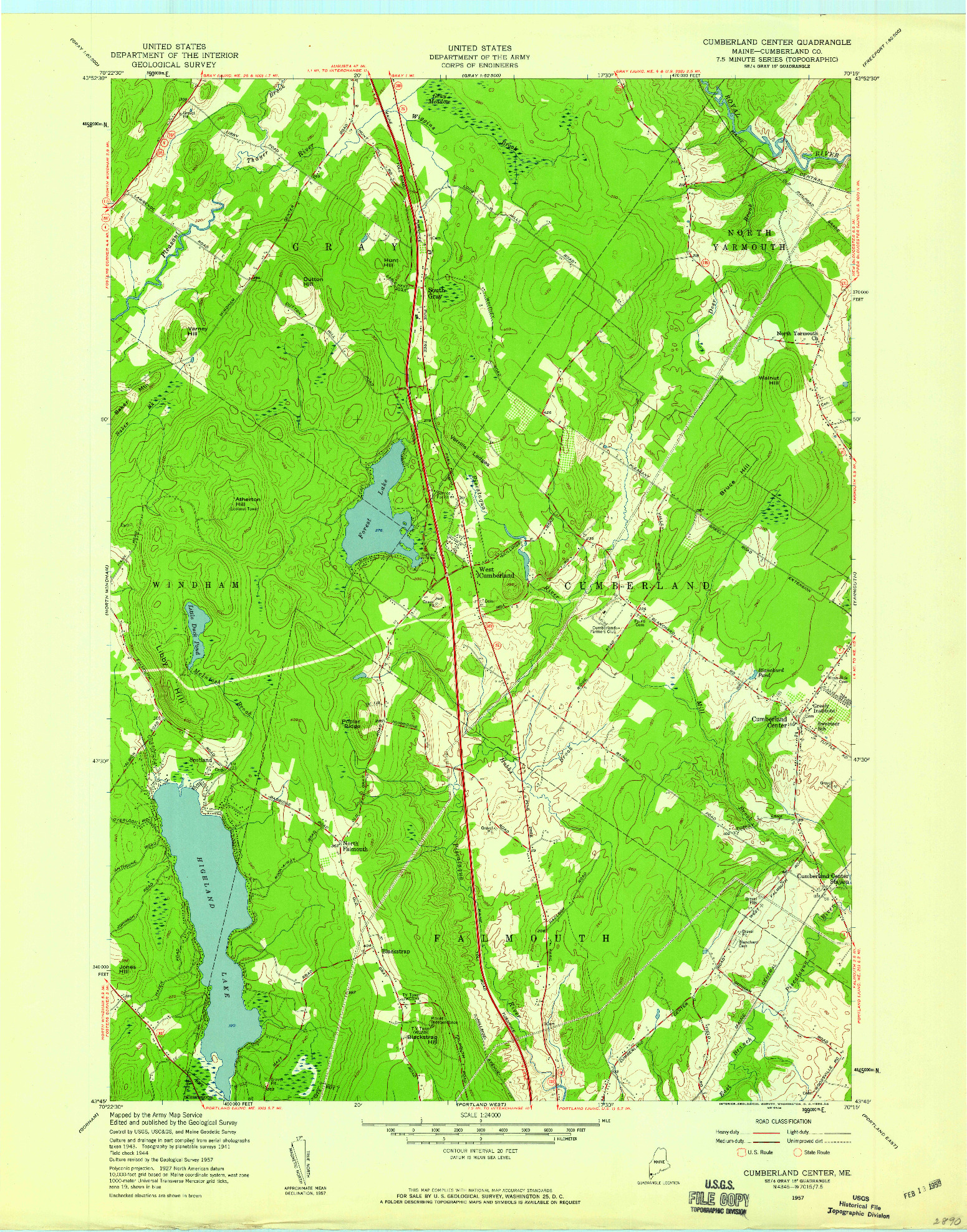 USGS 1:24000-SCALE QUADRANGLE FOR CUMBERLAND CENTER, ME 1957