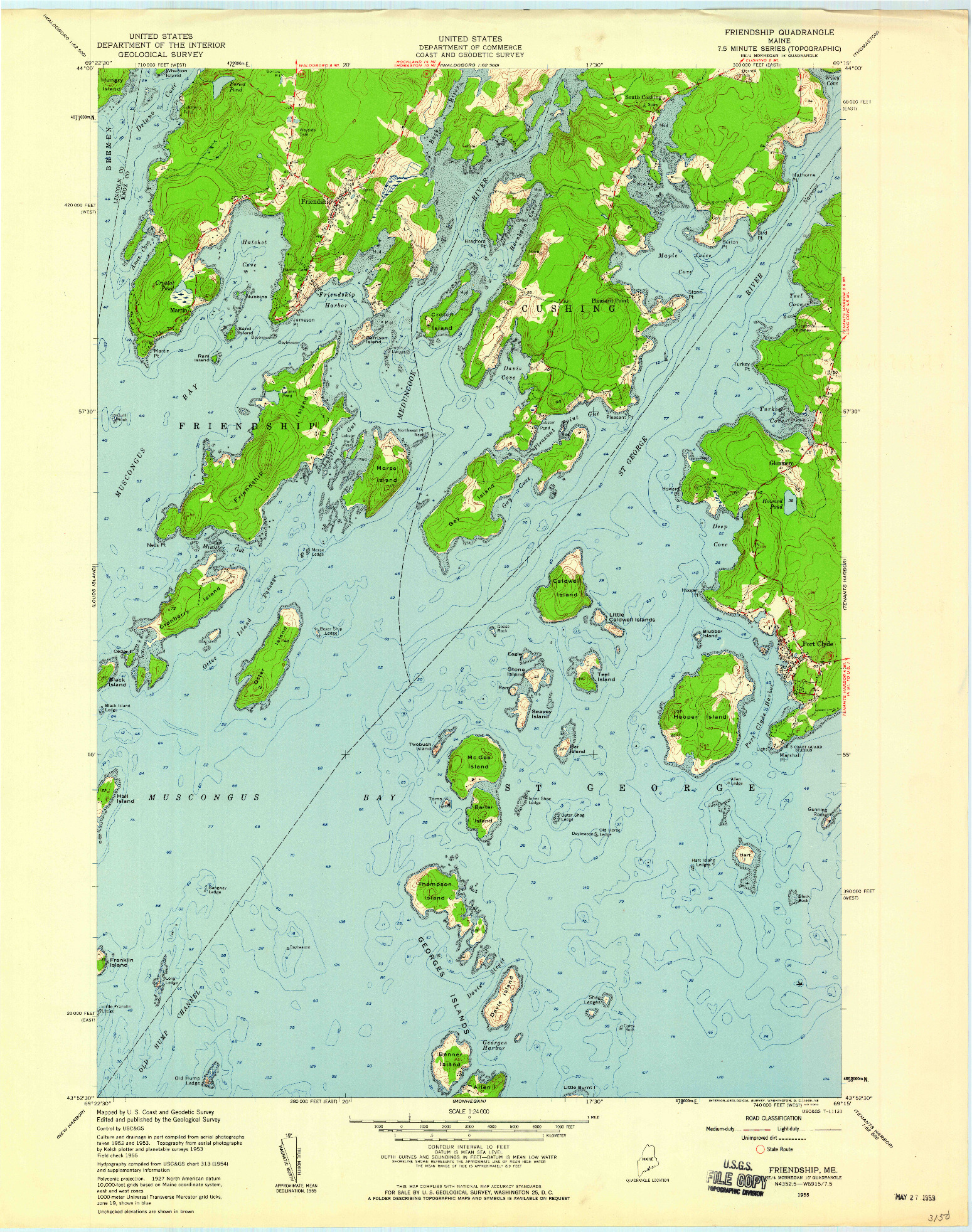 USGS 1:24000-SCALE QUADRANGLE FOR FRIENDSHIP, ME 1955