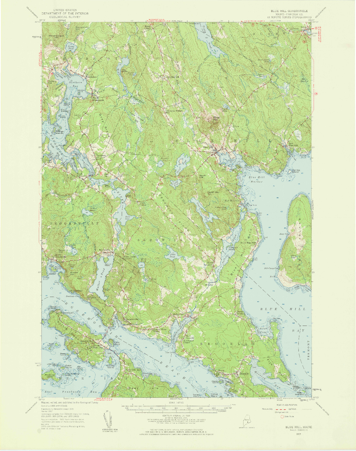 USGS 1:62500-SCALE QUADRANGLE FOR BLUE HILL, ME 1957