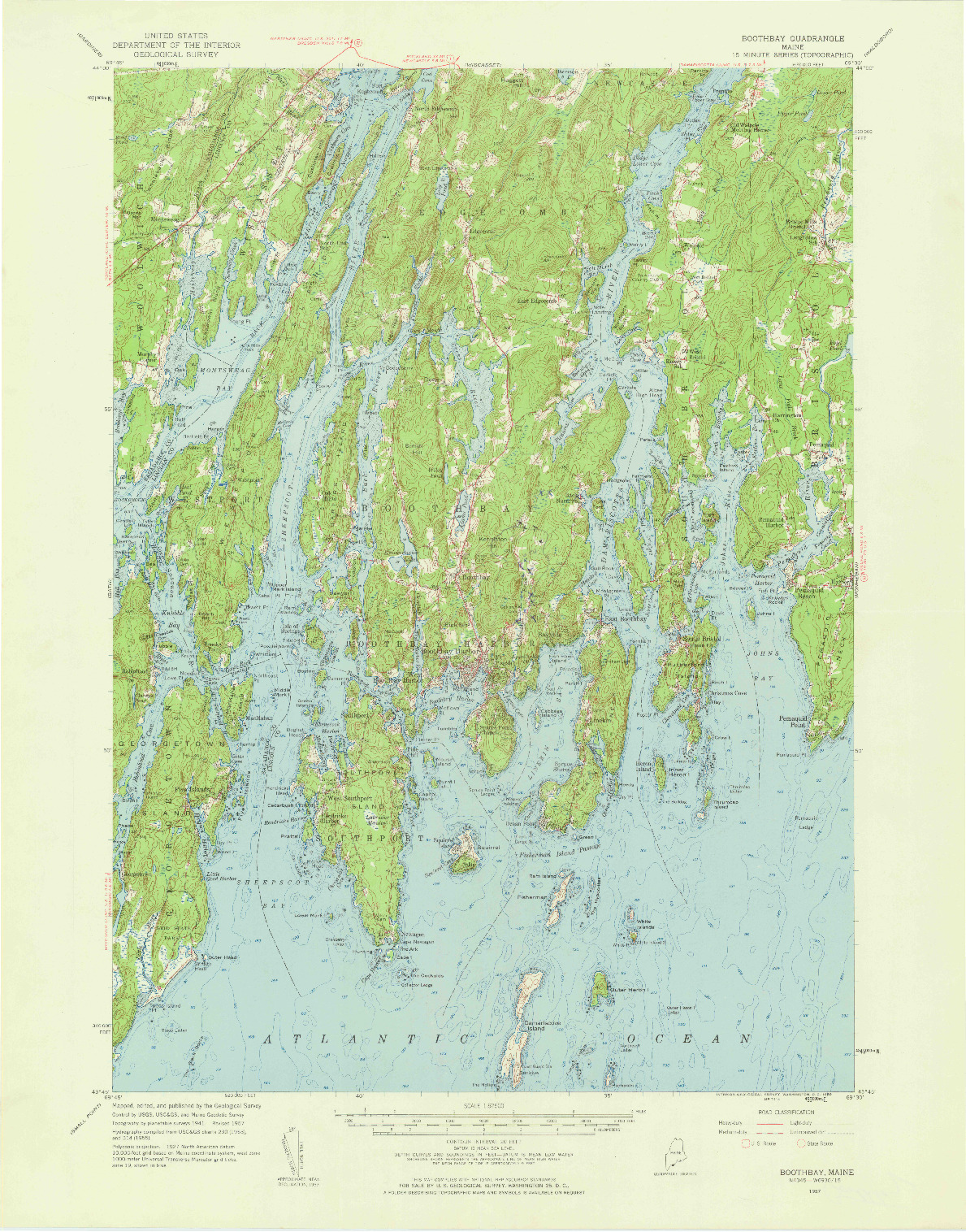 USGS 1:62500-SCALE QUADRANGLE FOR BOOTHBAY, ME 1957