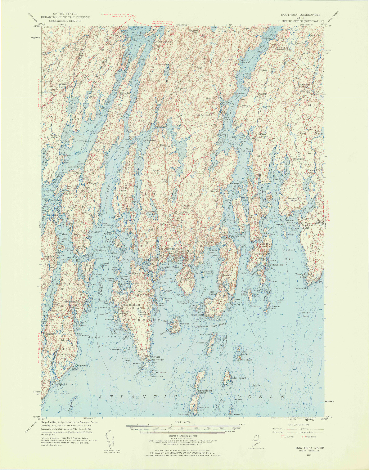 USGS 1:62500-SCALE QUADRANGLE FOR BOOTHBAY, ME 1957