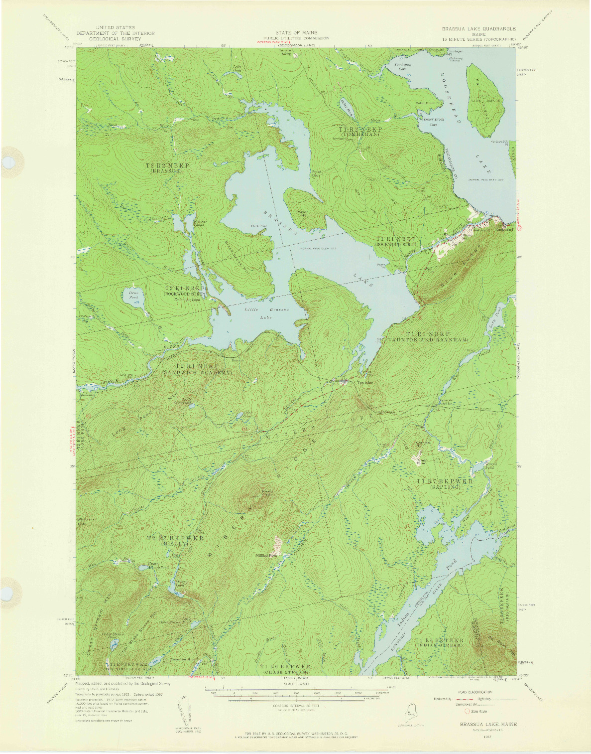 USGS 1:62500-SCALE QUADRANGLE FOR BRASSUA LAKE, ME 1957