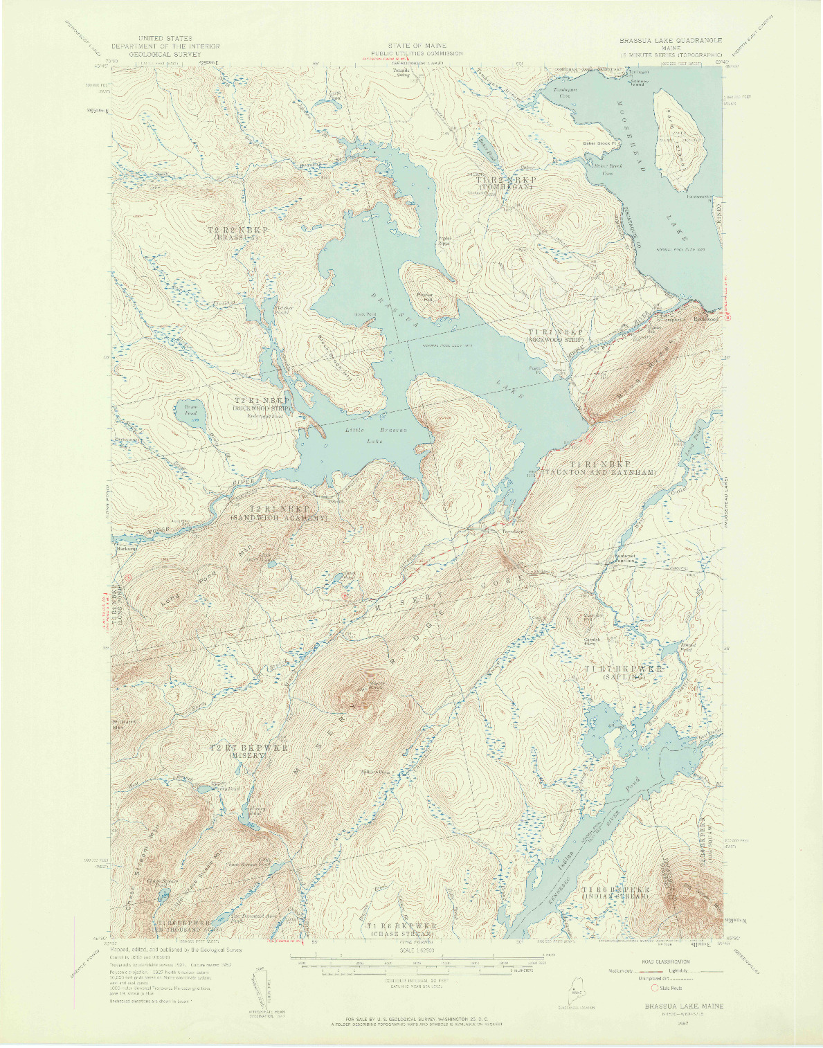 USGS 1:62500-SCALE QUADRANGLE FOR BRASSUA LAKE, ME 1957