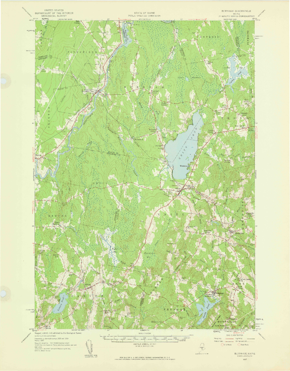 USGS 1:62500-SCALE QUADRANGLE FOR BURNHAM, ME 1957