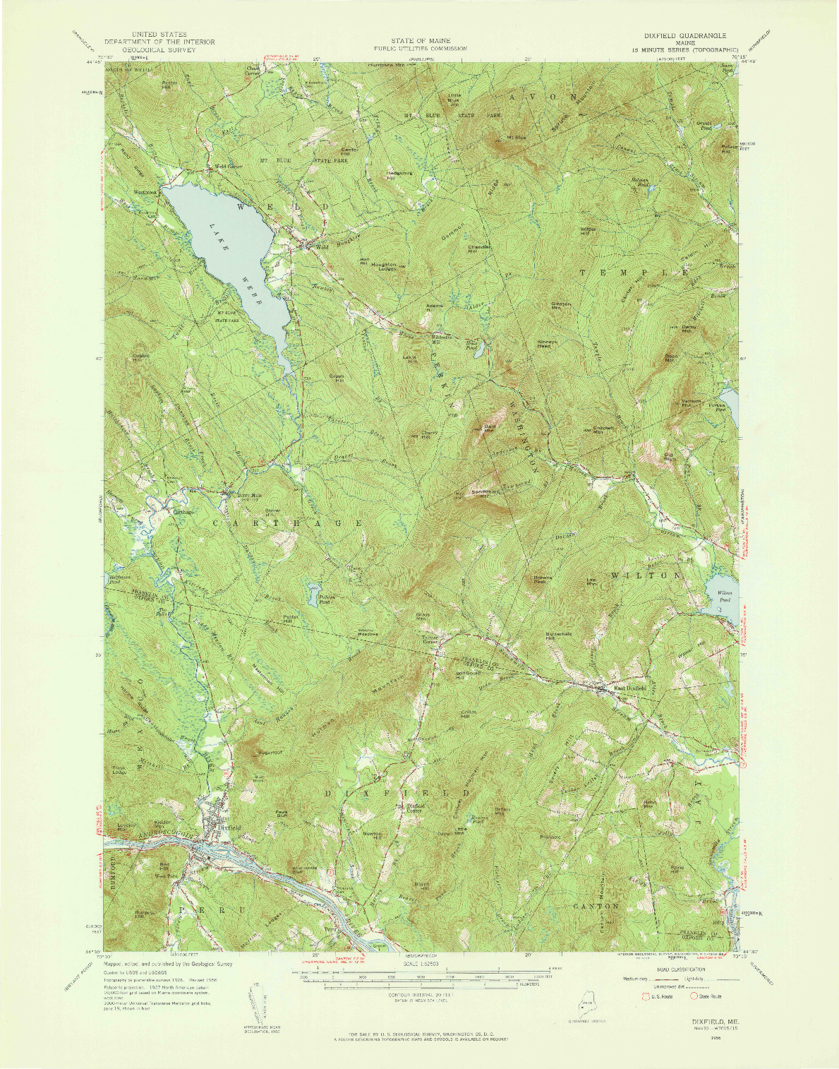 USGS 1:62500-SCALE QUADRANGLE FOR DIXFIELD, ME 1956