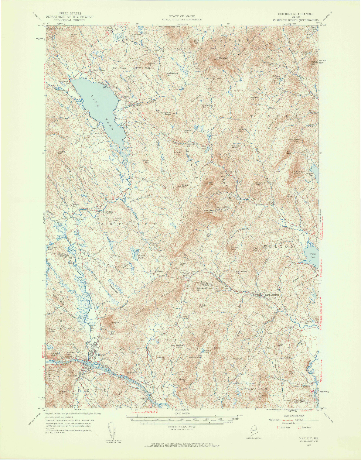 USGS 1:62500-SCALE QUADRANGLE FOR DIXFIELD, ME 1956