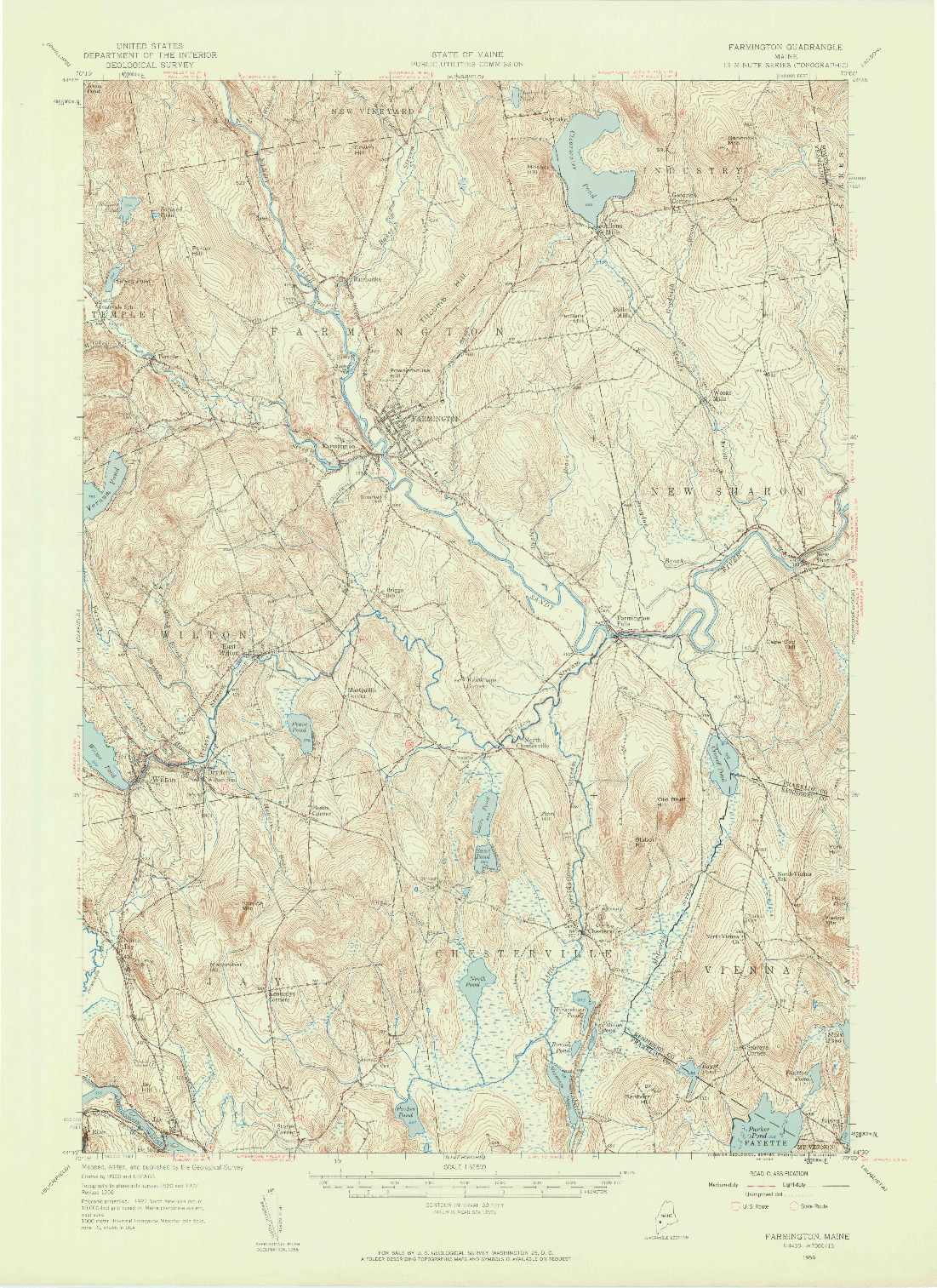 USGS 1:62500-SCALE QUADRANGLE FOR FARMINGTON, ME 1956