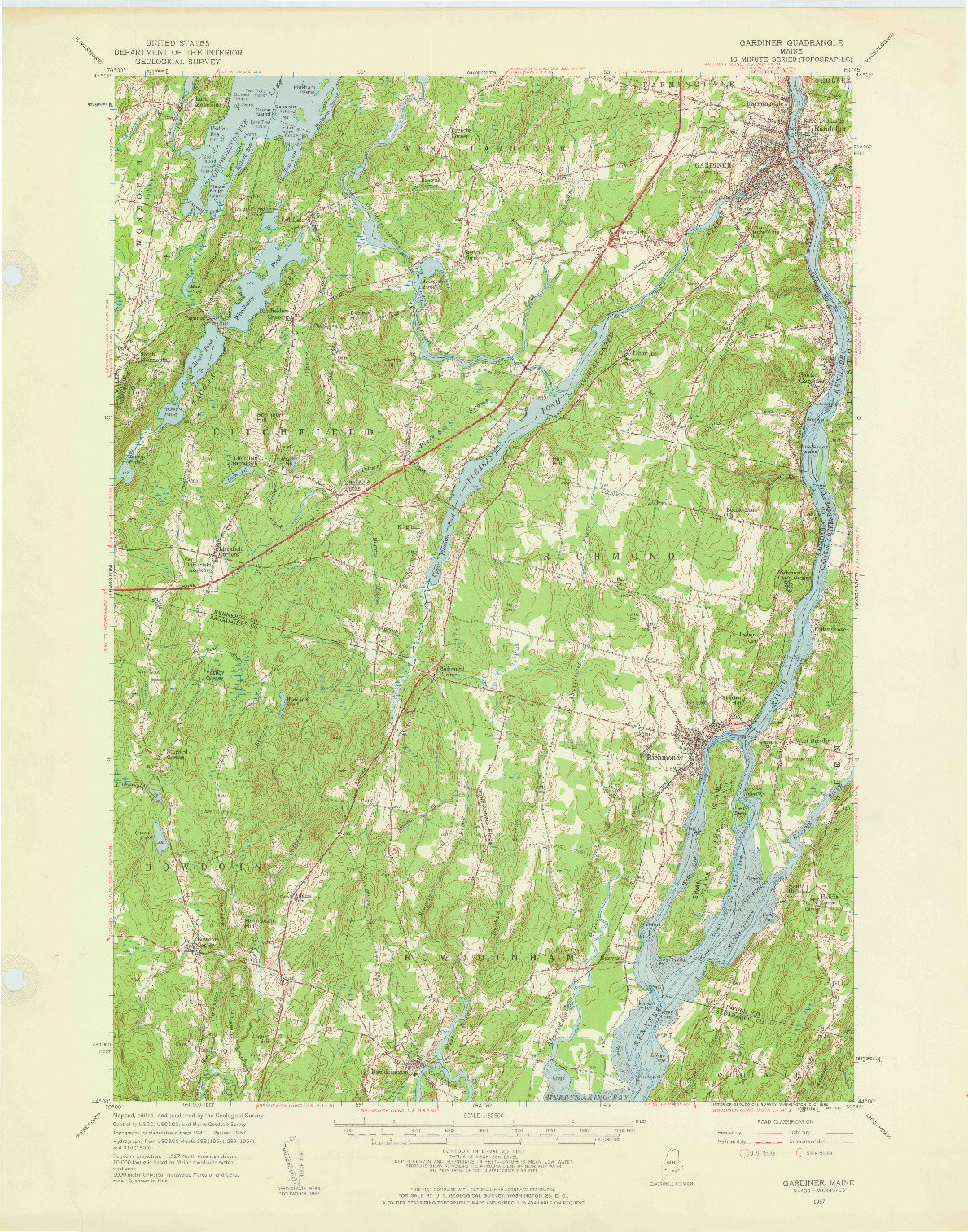 USGS 1:62500-SCALE QUADRANGLE FOR GARDINER, ME 1957