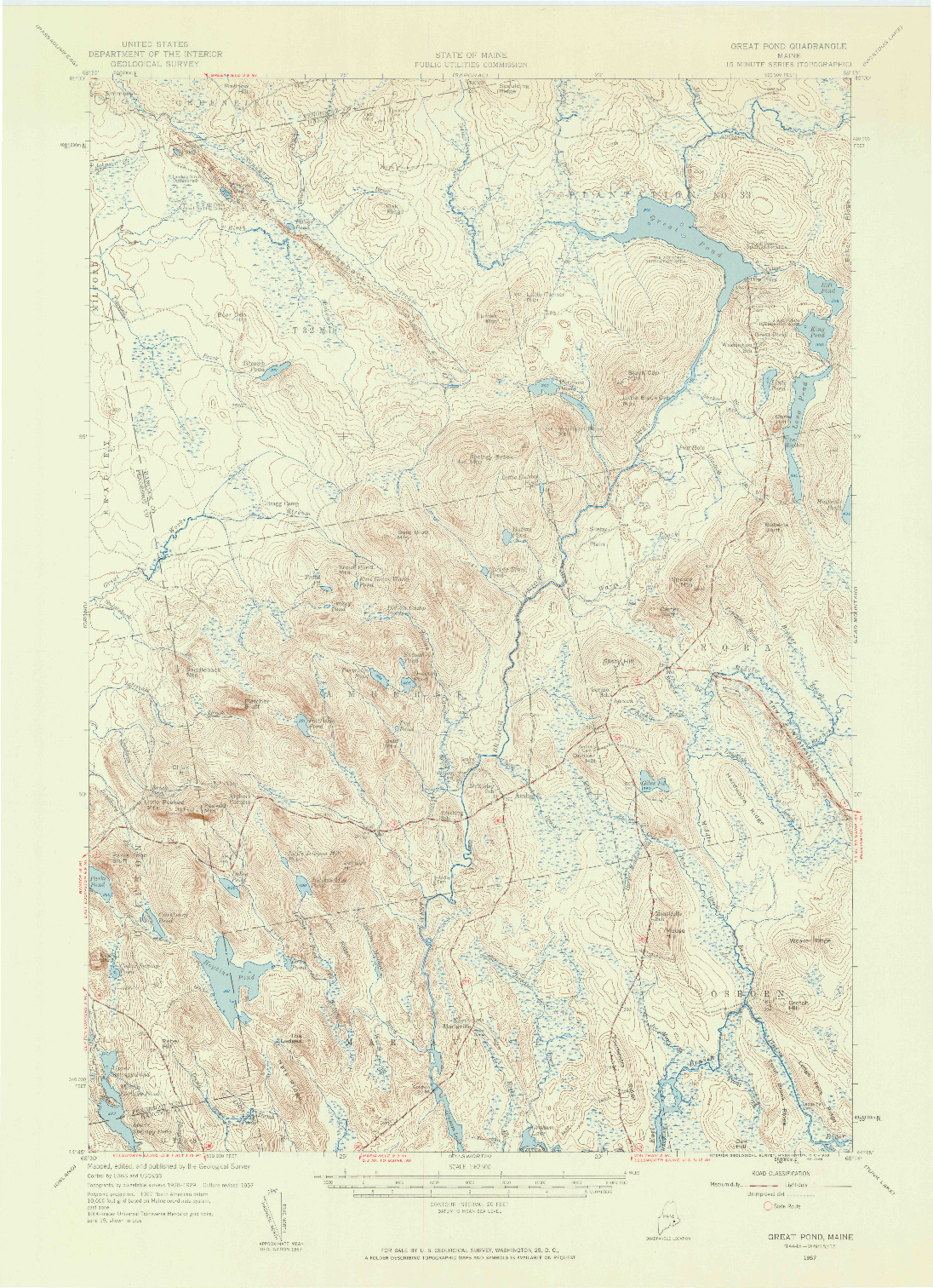 USGS 1:62500-SCALE QUADRANGLE FOR GREAT POND, ME 1957