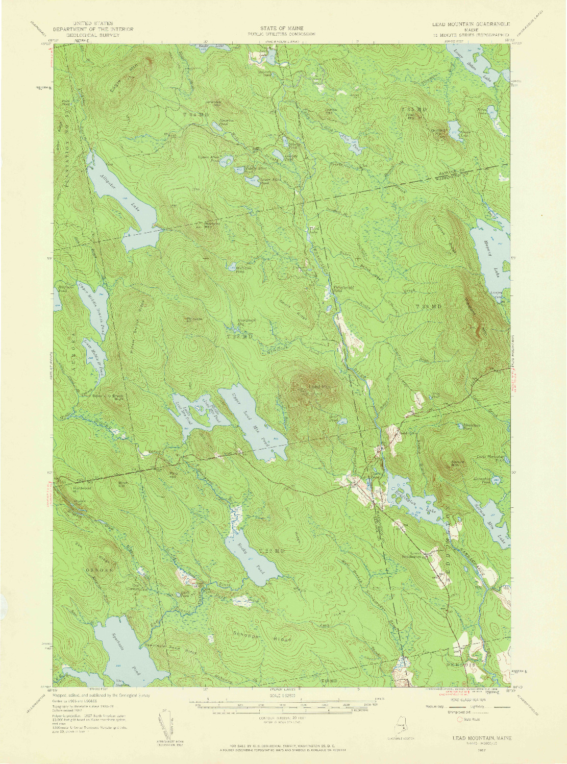 USGS 1:62500-SCALE QUADRANGLE FOR LEAD MTN, ME 1957