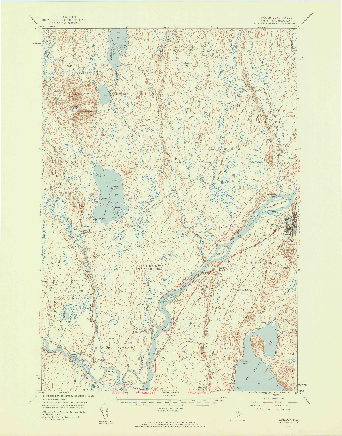 USGS 1:62500-SCALE QUADRANGLE FOR LINCOLN, ME 1957