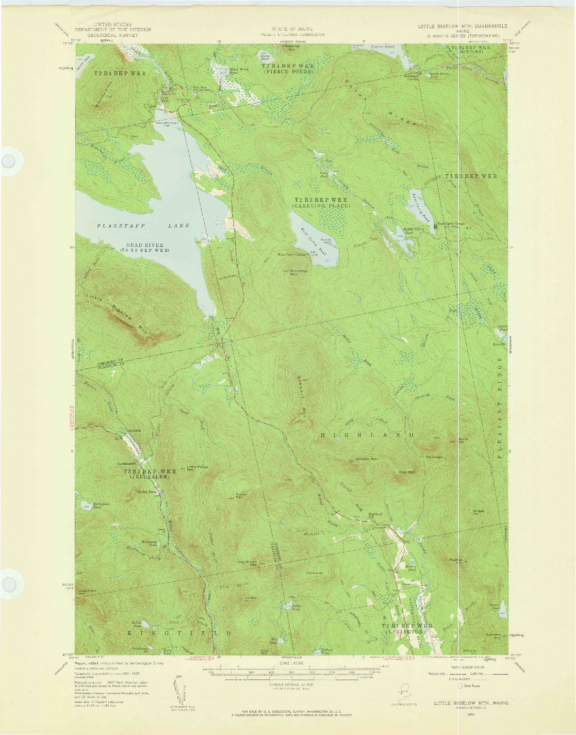 USGS 1:62500-SCALE QUADRANGLE FOR LITTLE BIGELOW MTN, ME 1956