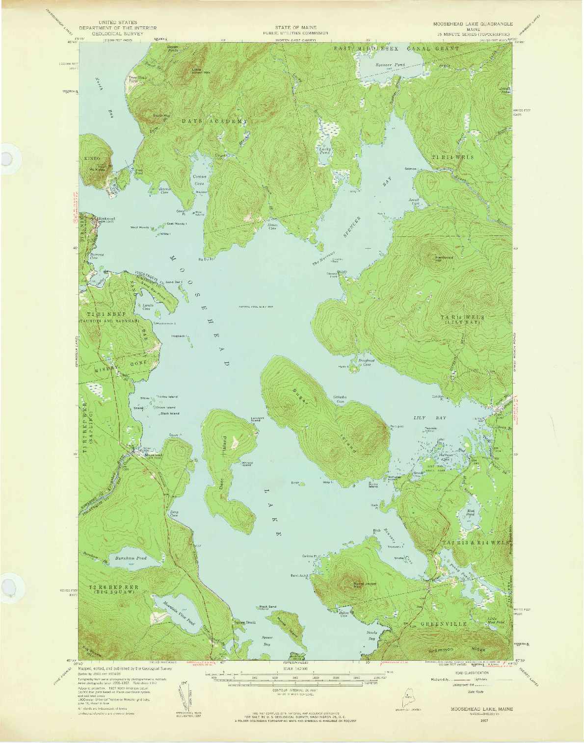 USGS 1:62500-SCALE QUADRANGLE FOR MOOSEHEAD LAKE, ME 1957