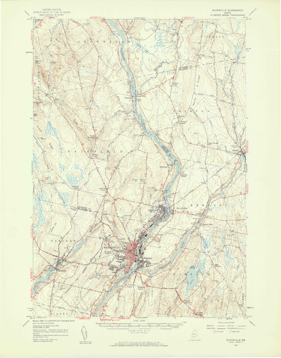 USGS 1:62500-SCALE QUADRANGLE FOR WATERVILLE, ME 1957