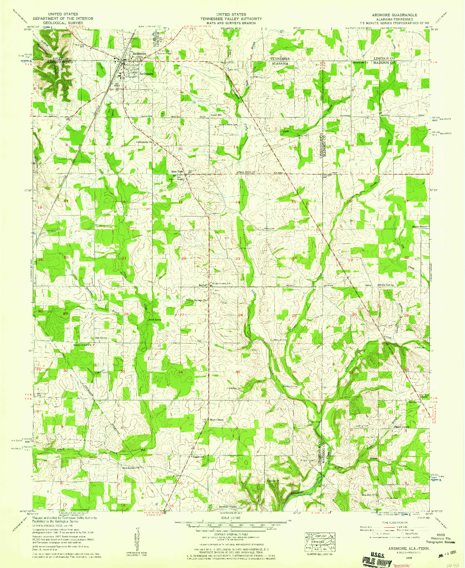 USGS 1:24000-SCALE QUADRANGLE FOR ARDMORE, AL 1958