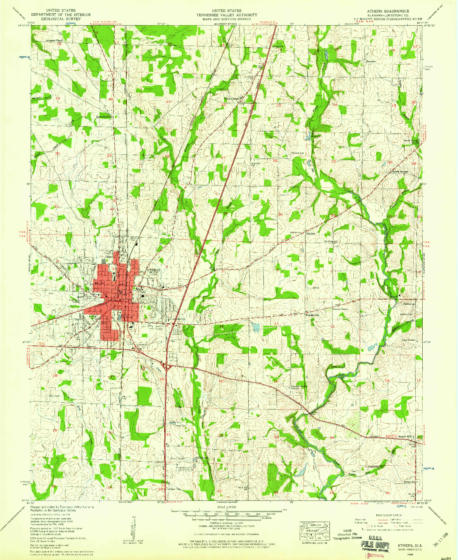 USGS 1:24000-SCALE QUADRANGLE FOR ATHENS, AL 1958