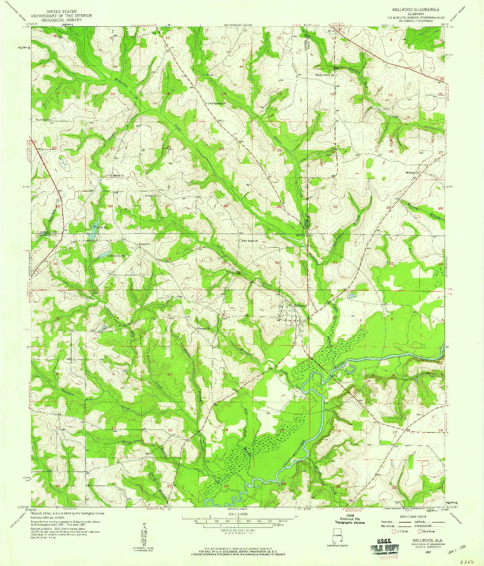 USGS 1:24000-SCALE QUADRANGLE FOR BELLWOOD, AL 1957