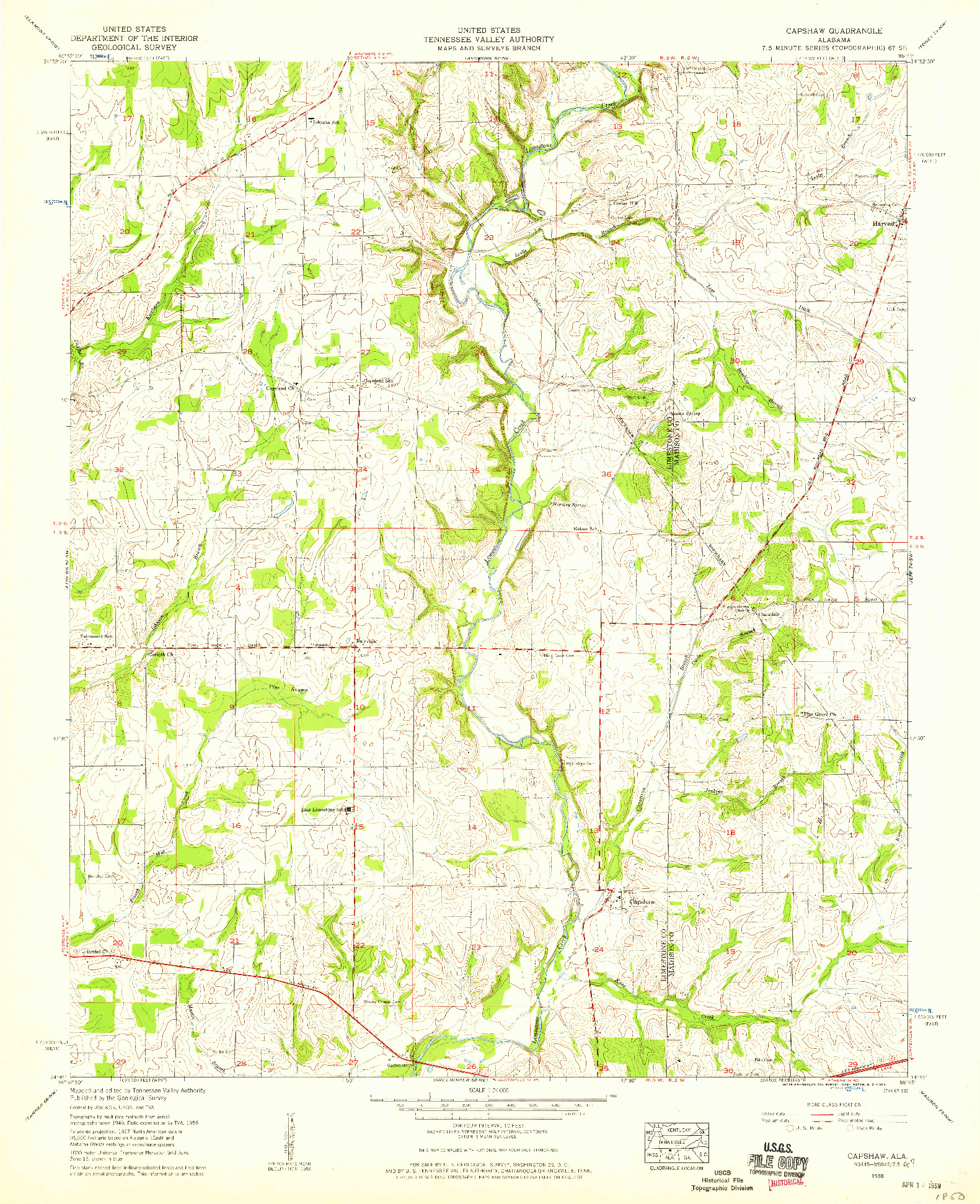 USGS 1:24000-SCALE QUADRANGLE FOR CAPSHAW, AL 1958