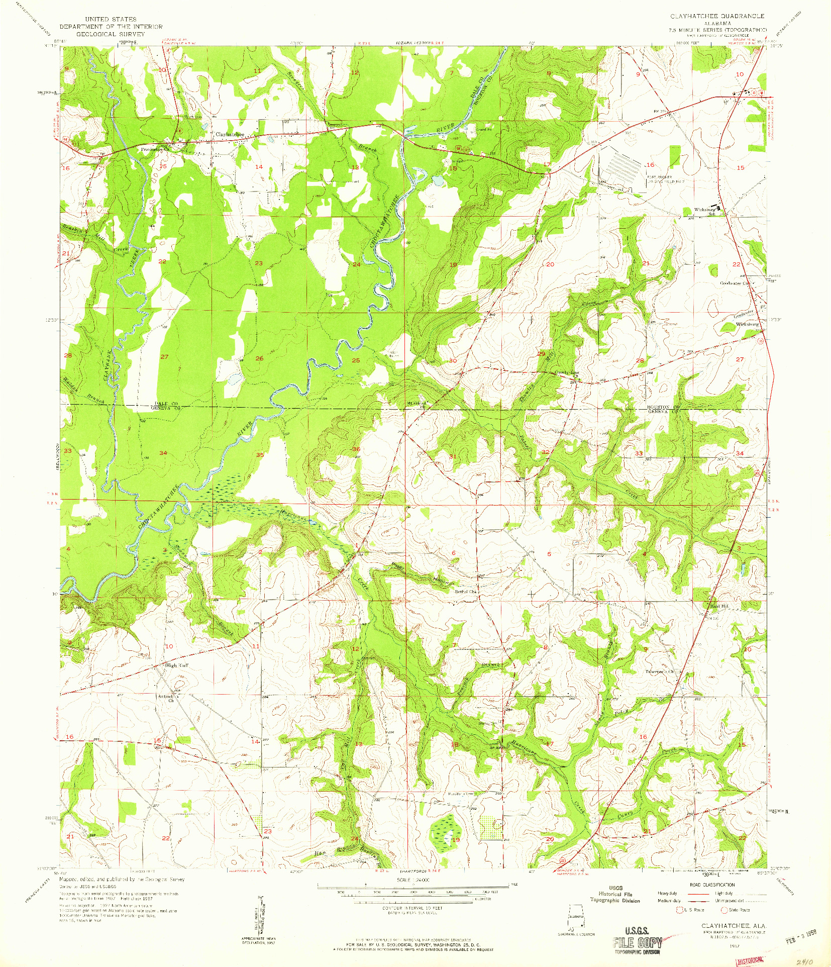 USGS 1:24000-SCALE QUADRANGLE FOR CLAYHATCHEE, AL 1957