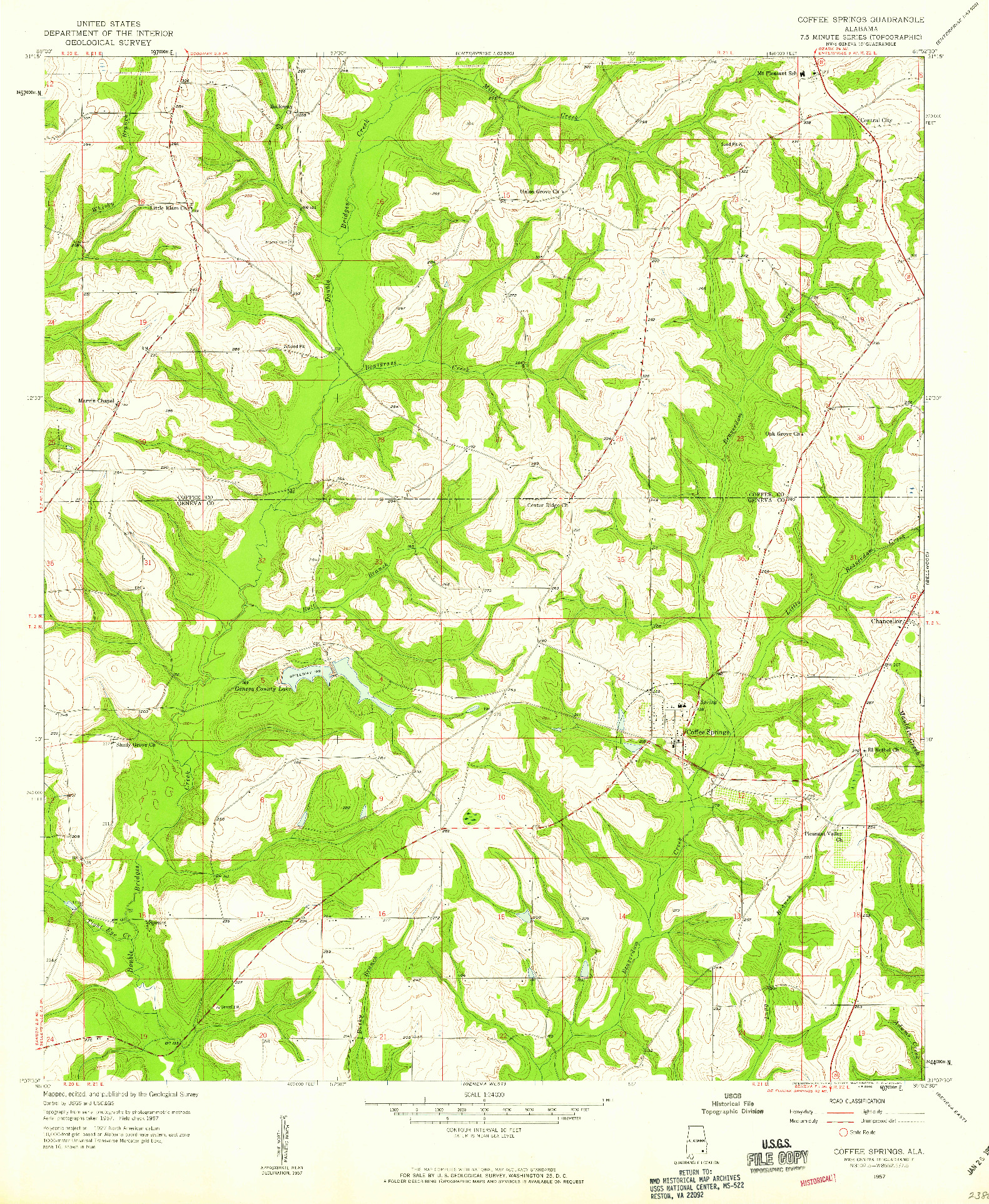 USGS 1:24000-SCALE QUADRANGLE FOR COFFEE SPRINGS, AL 1957