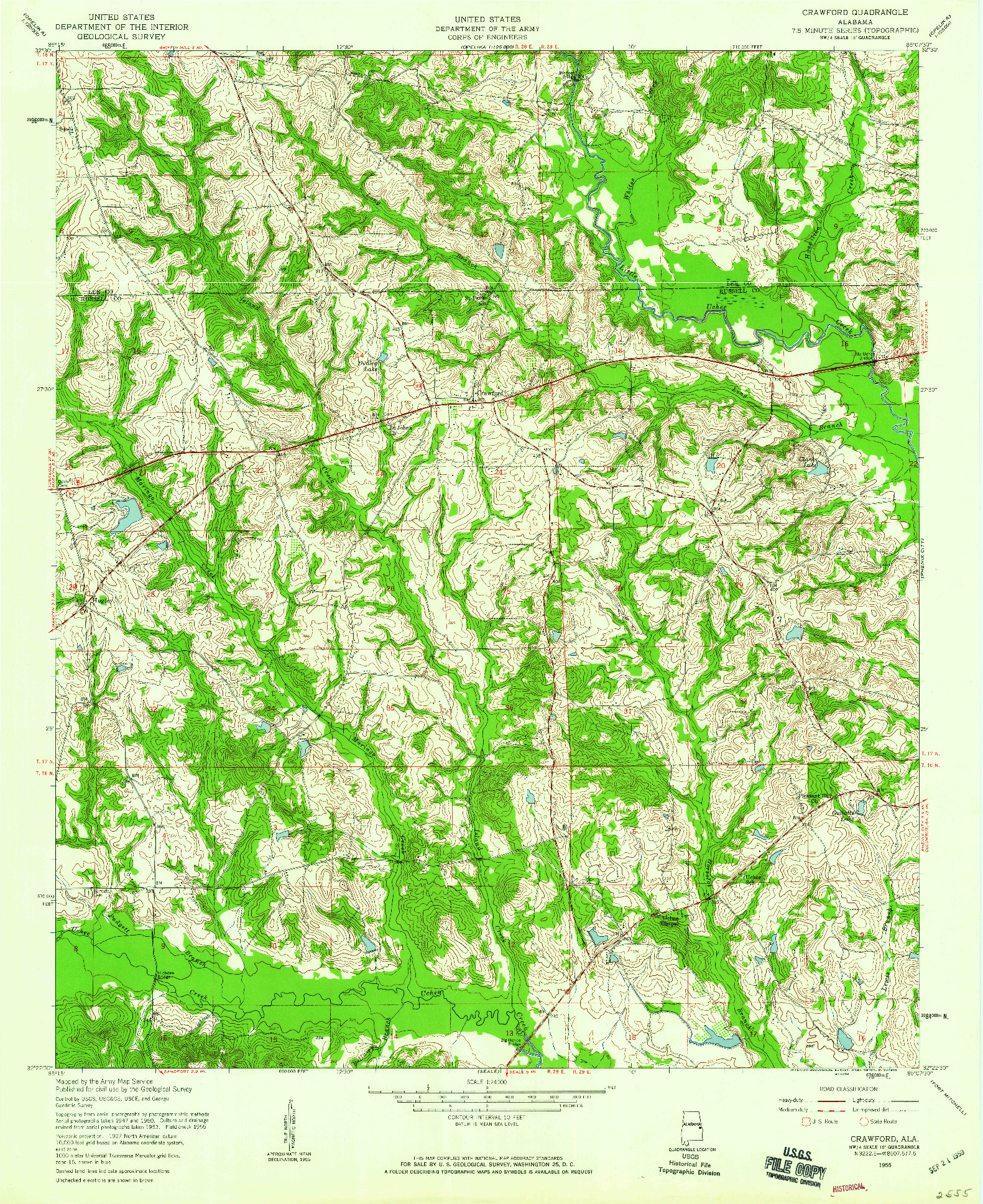 USGS 1:24000-SCALE QUADRANGLE FOR CRAWFORD, AL 1955