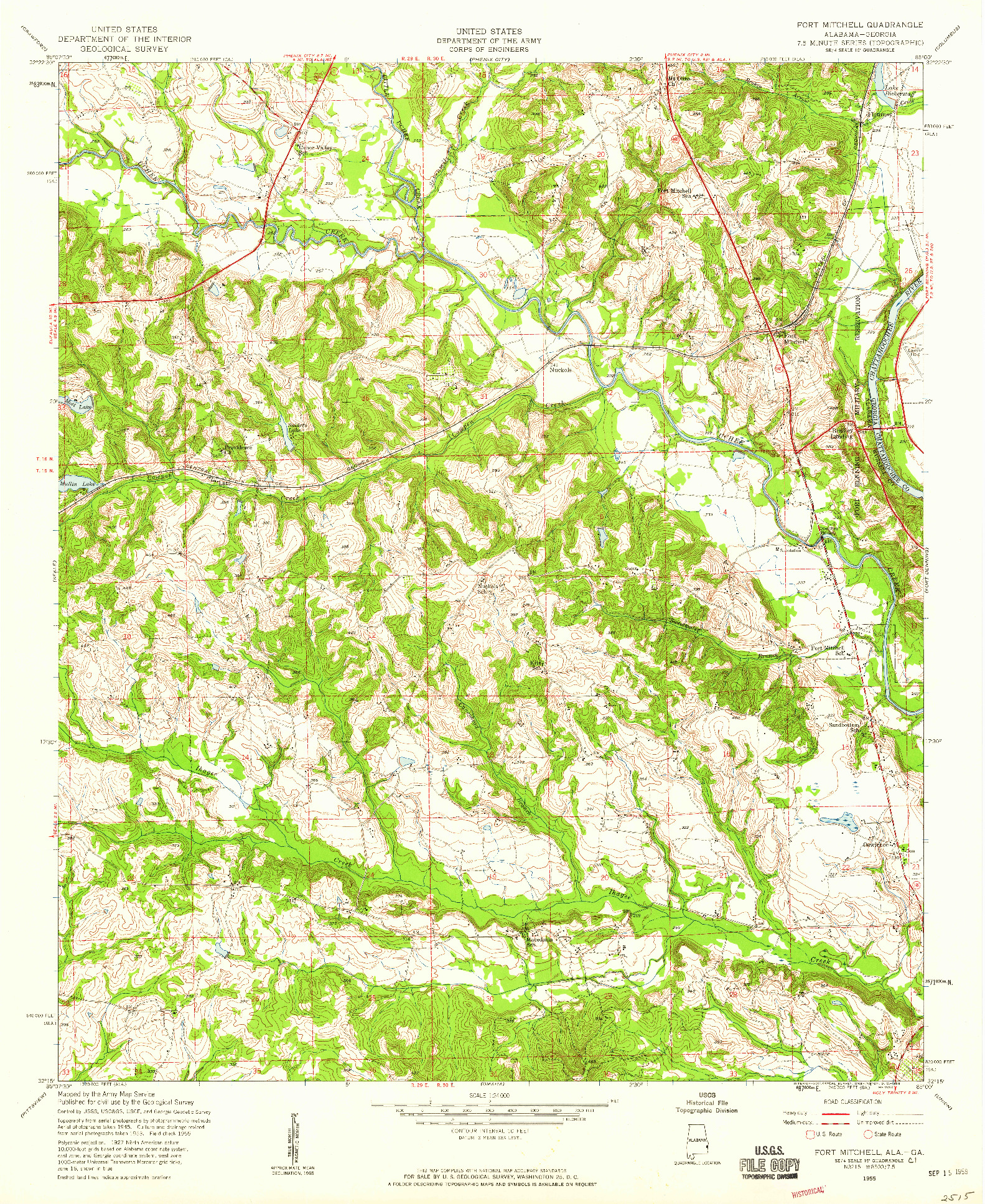 USGS 1:24000-SCALE QUADRANGLE FOR FORT MITCHELL, AL 1955