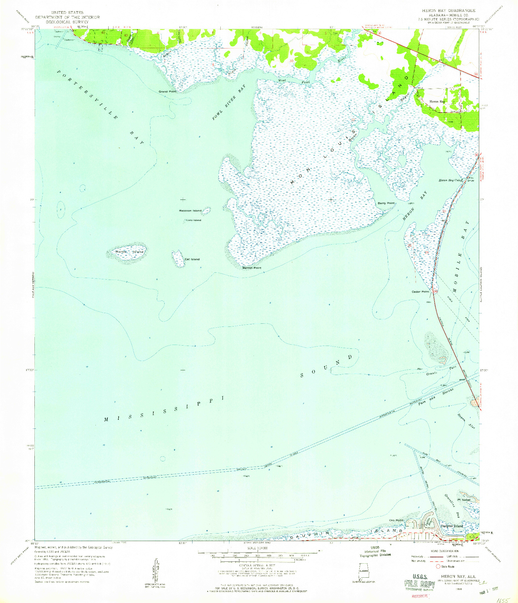 USGS 1:24000-SCALE QUADRANGLE FOR HERON BAY, AL 1958