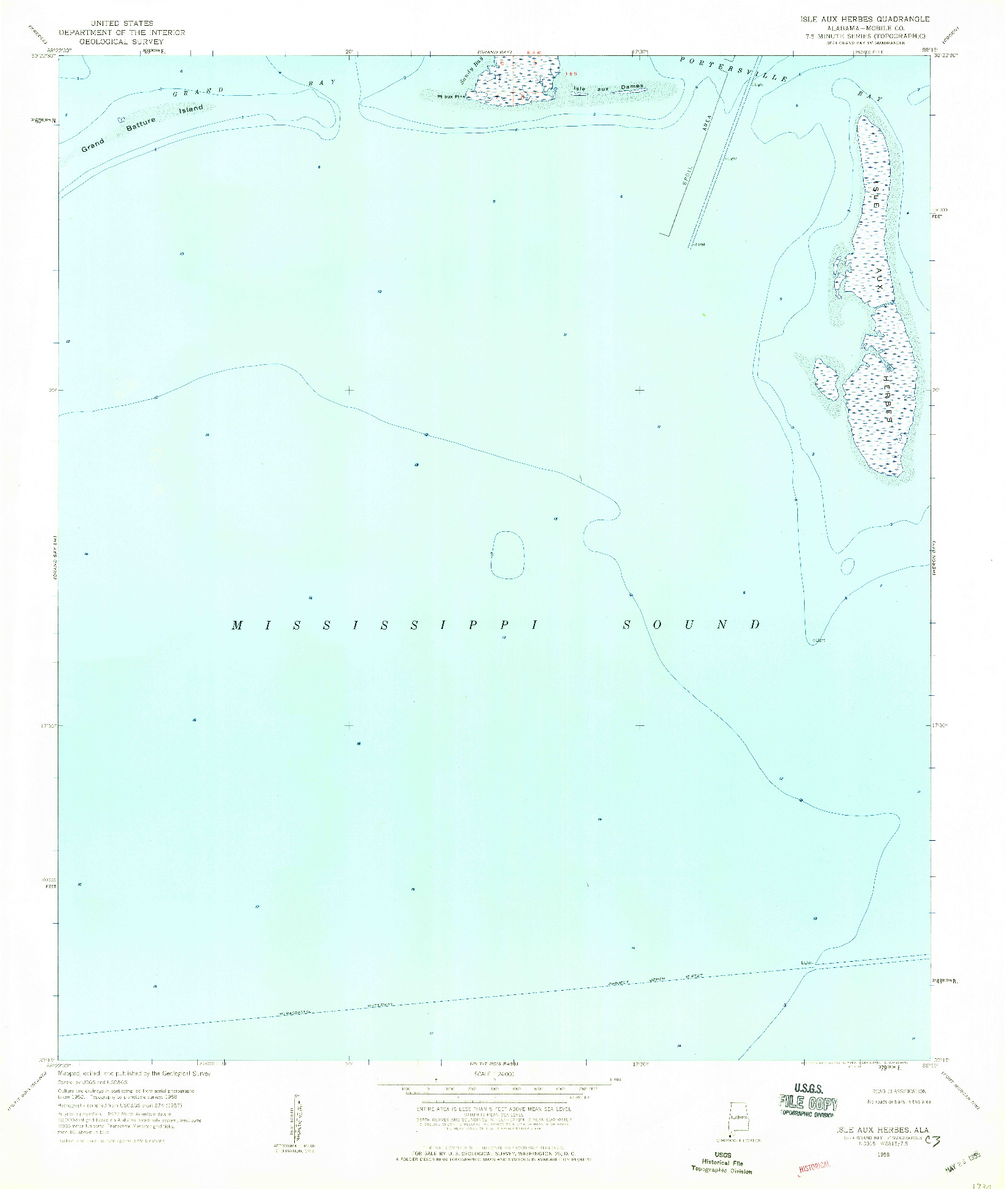 USGS 1:24000-SCALE QUADRANGLE FOR ISLE AUX HERBES, AL 1958