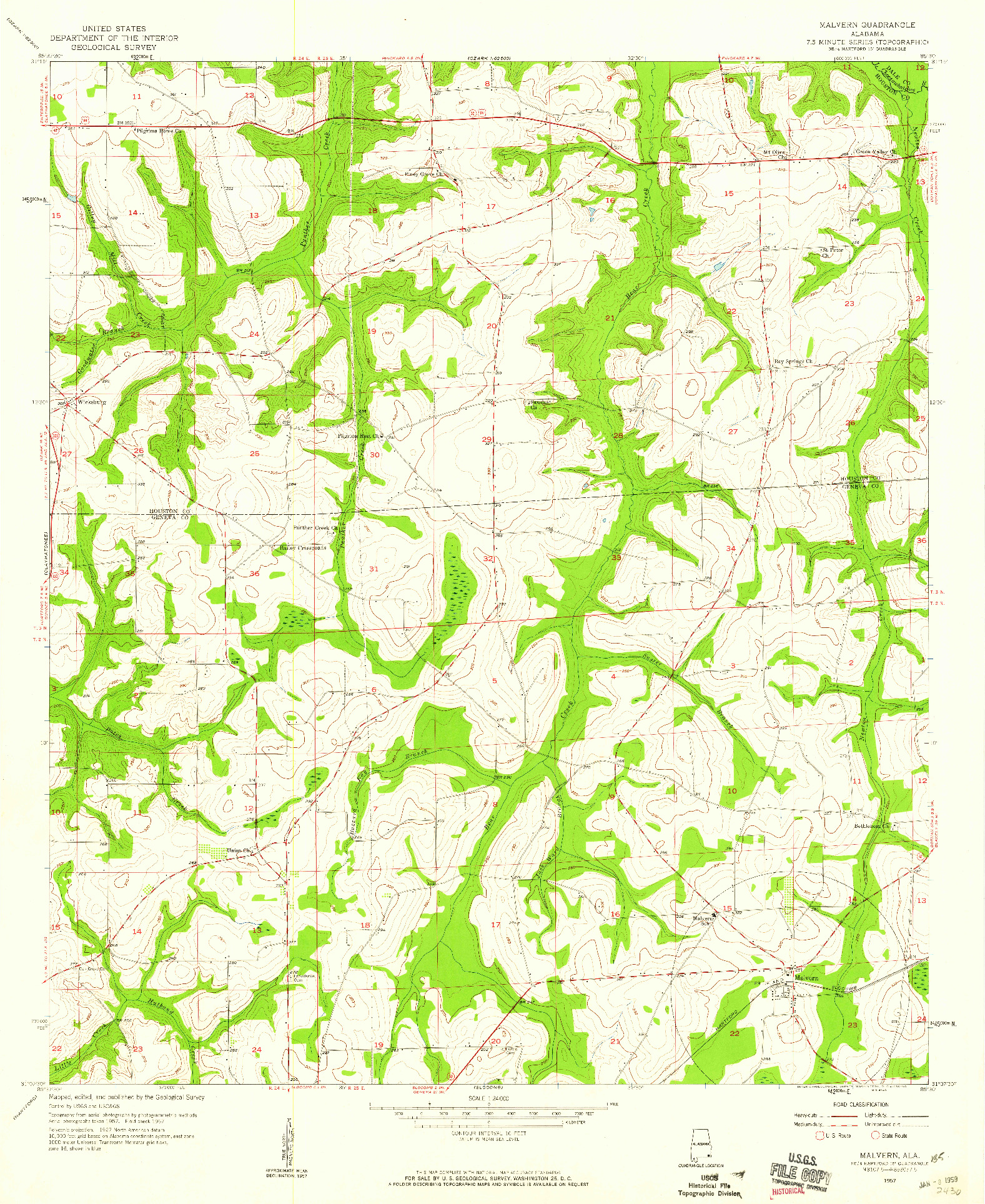 USGS 1:24000-SCALE QUADRANGLE FOR MALVERN, AL 1957