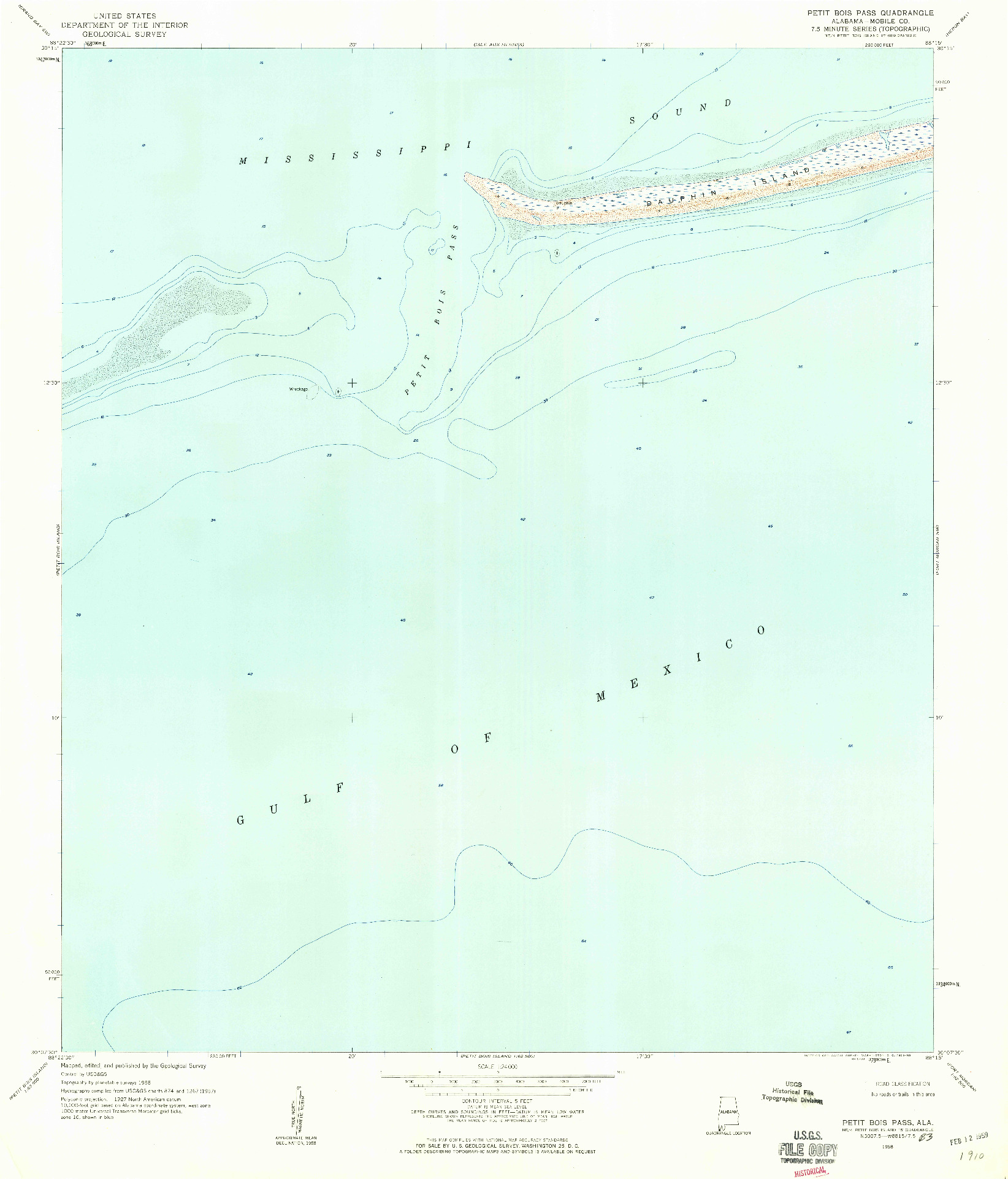 USGS 1:24000-SCALE QUADRANGLE FOR PETIT BOIS PASS, AL 1958