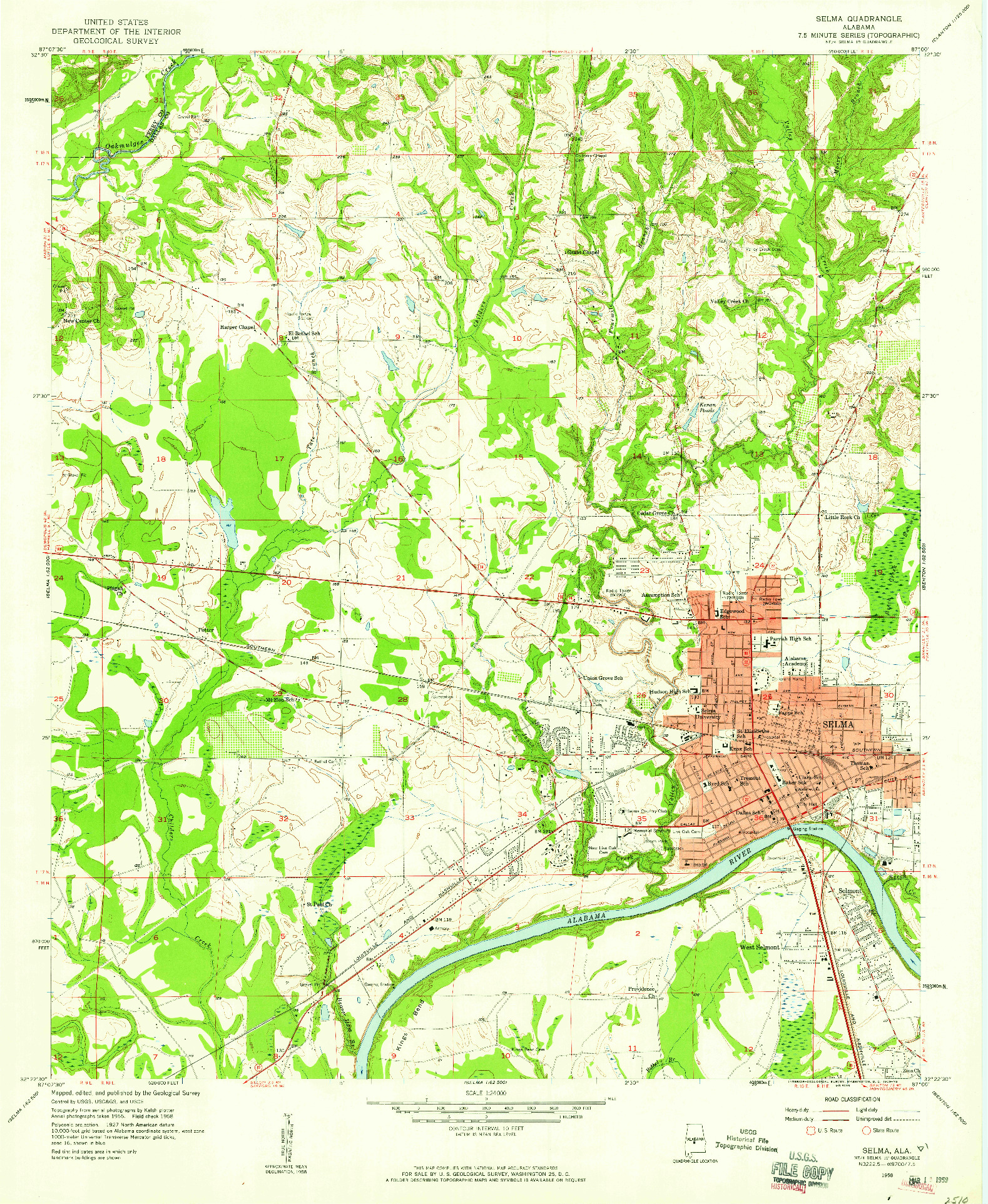 USGS 1:24000-SCALE QUADRANGLE FOR SELMA, AL 1958