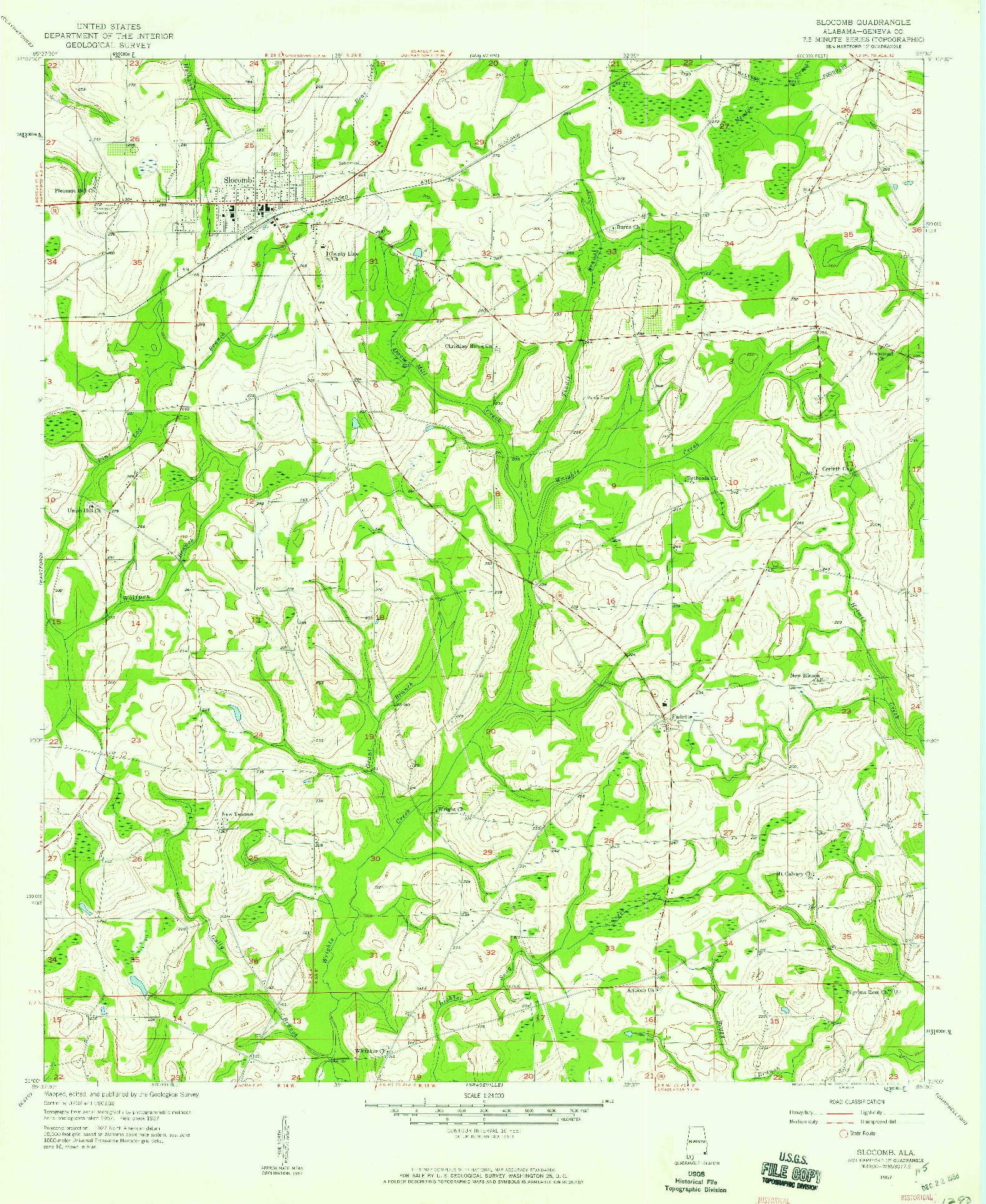 USGS 1:24000-SCALE QUADRANGLE FOR SLOCOMB, AL 1957