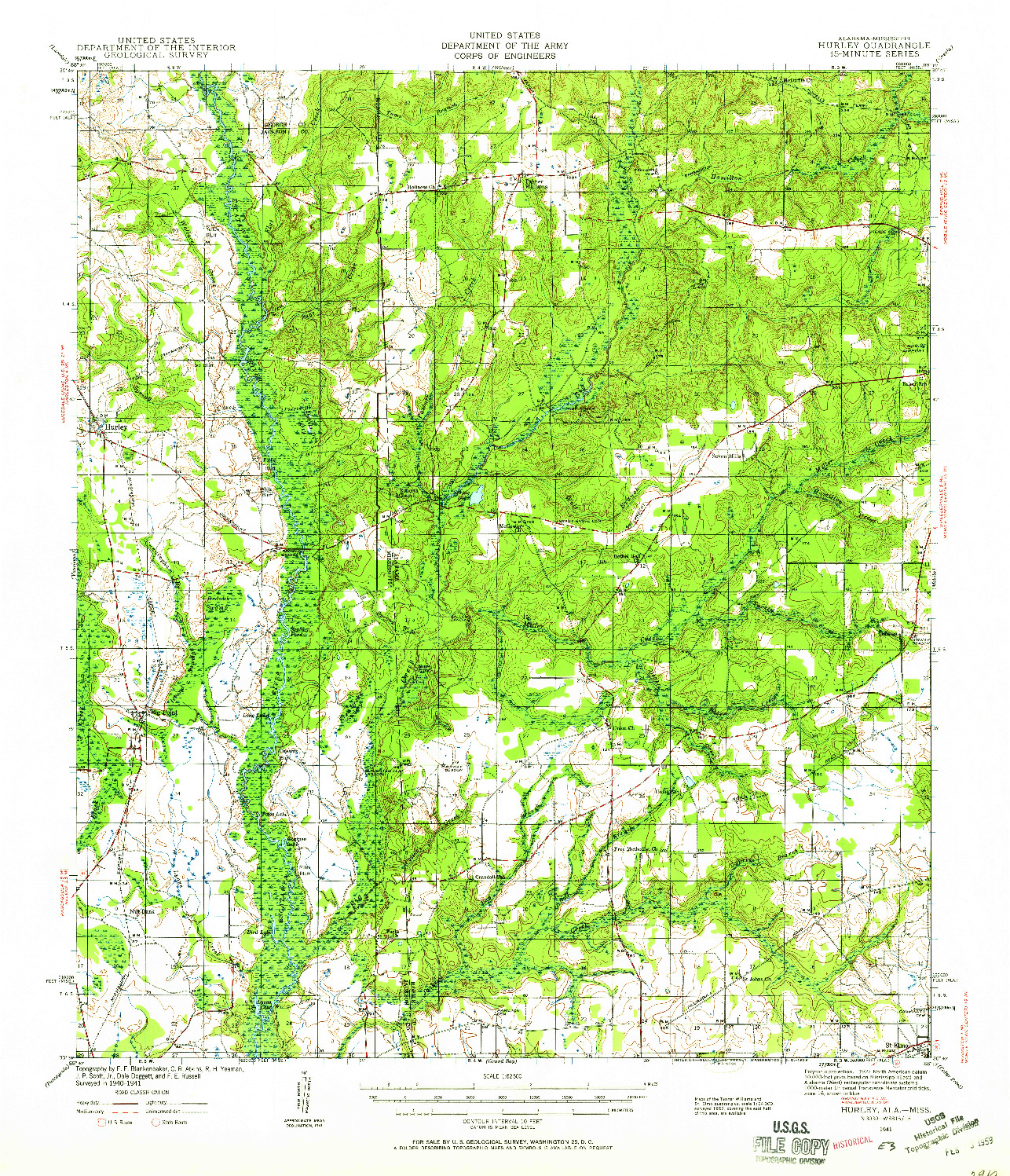 USGS 1:62500-SCALE QUADRANGLE FOR HURLEY, AL 1941