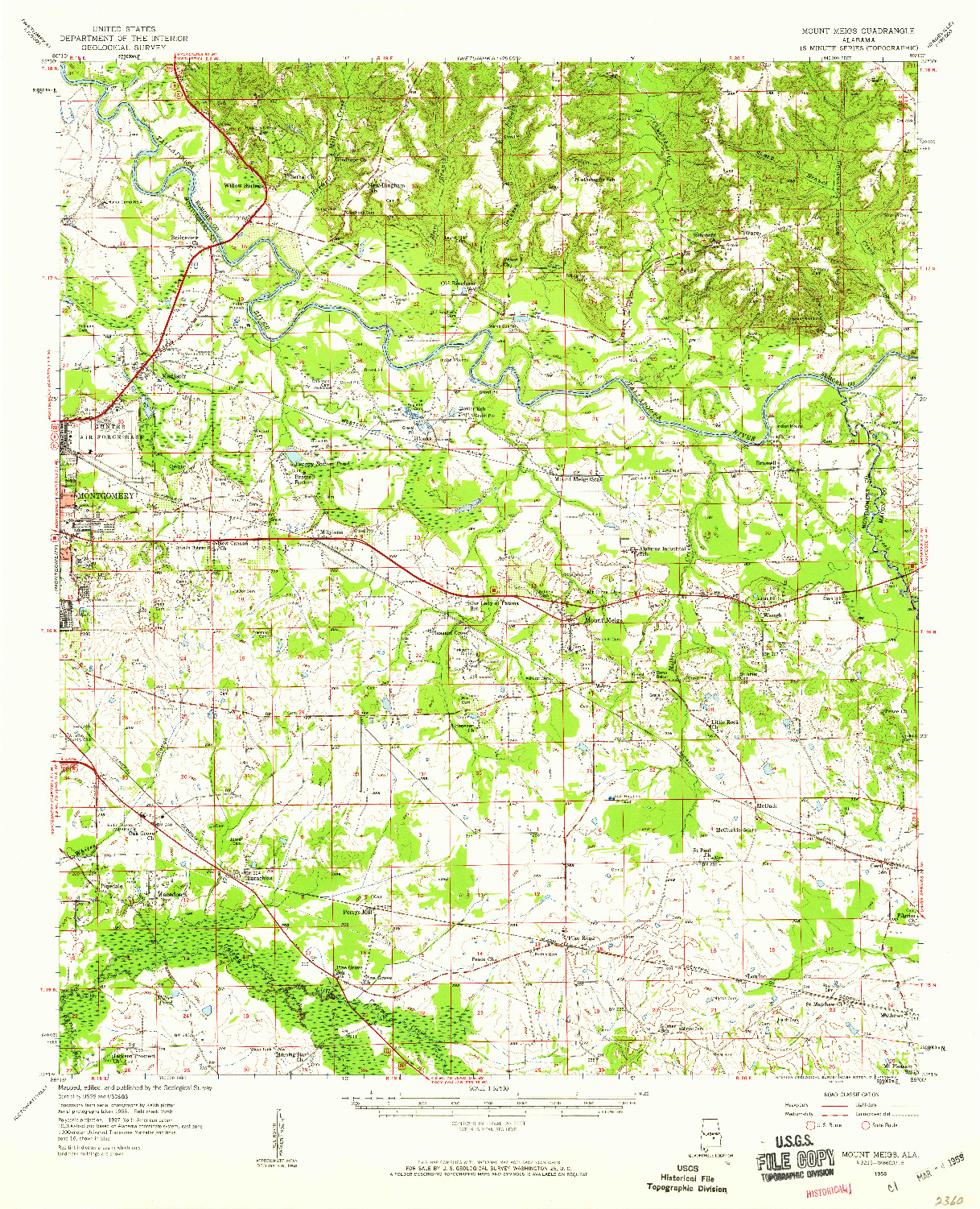 USGS 1:62500-SCALE QUADRANGLE FOR MOUNT MEIGS, AL 1958