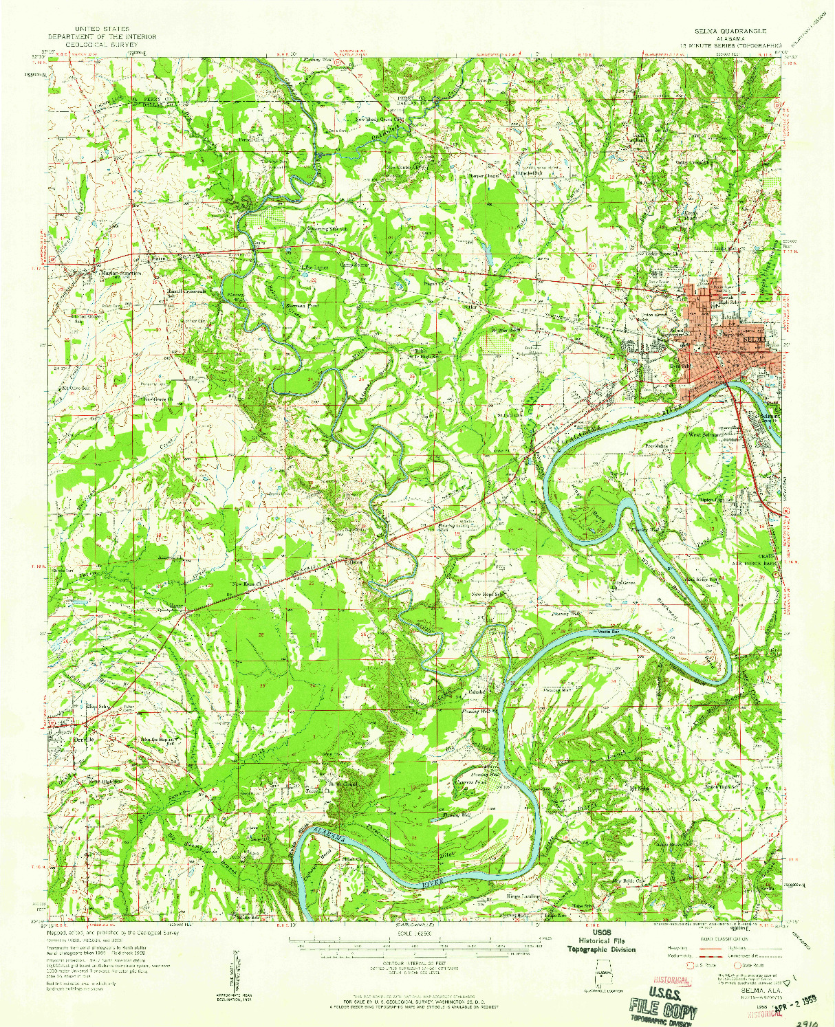 USGS 1:62500-SCALE QUADRANGLE FOR SELMA, AL 1958