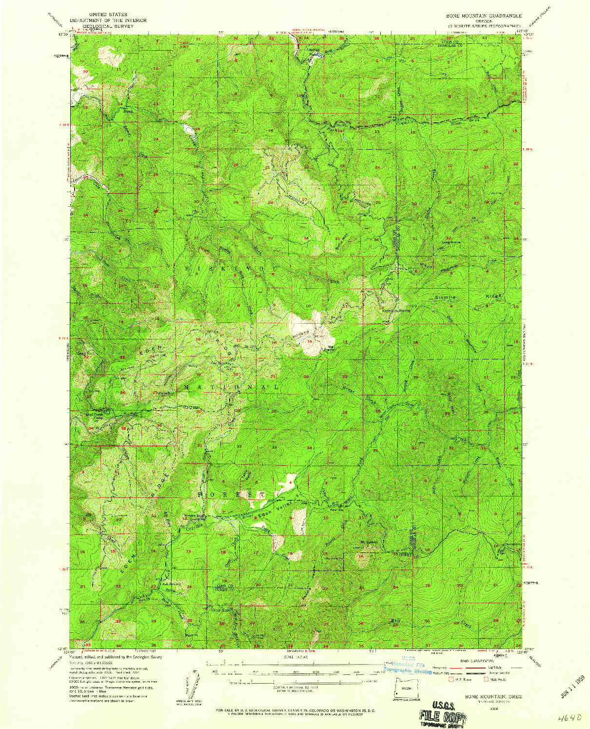USGS 1:62500-SCALE QUADRANGLE FOR BONE MOUNTAIN, OR 1954
