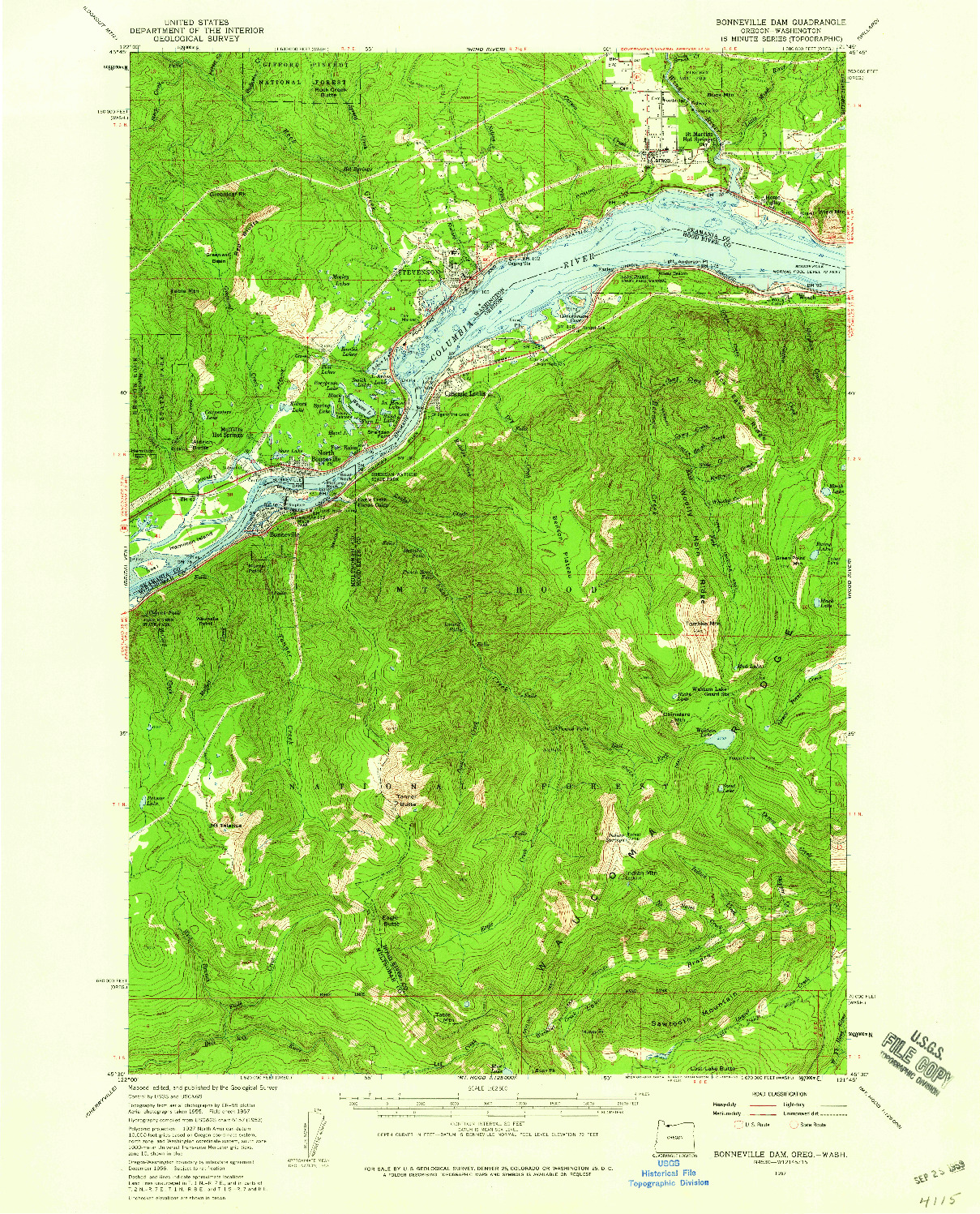 USGS 1:62500-SCALE QUADRANGLE FOR BONNEVILLE DAM, OR 1957