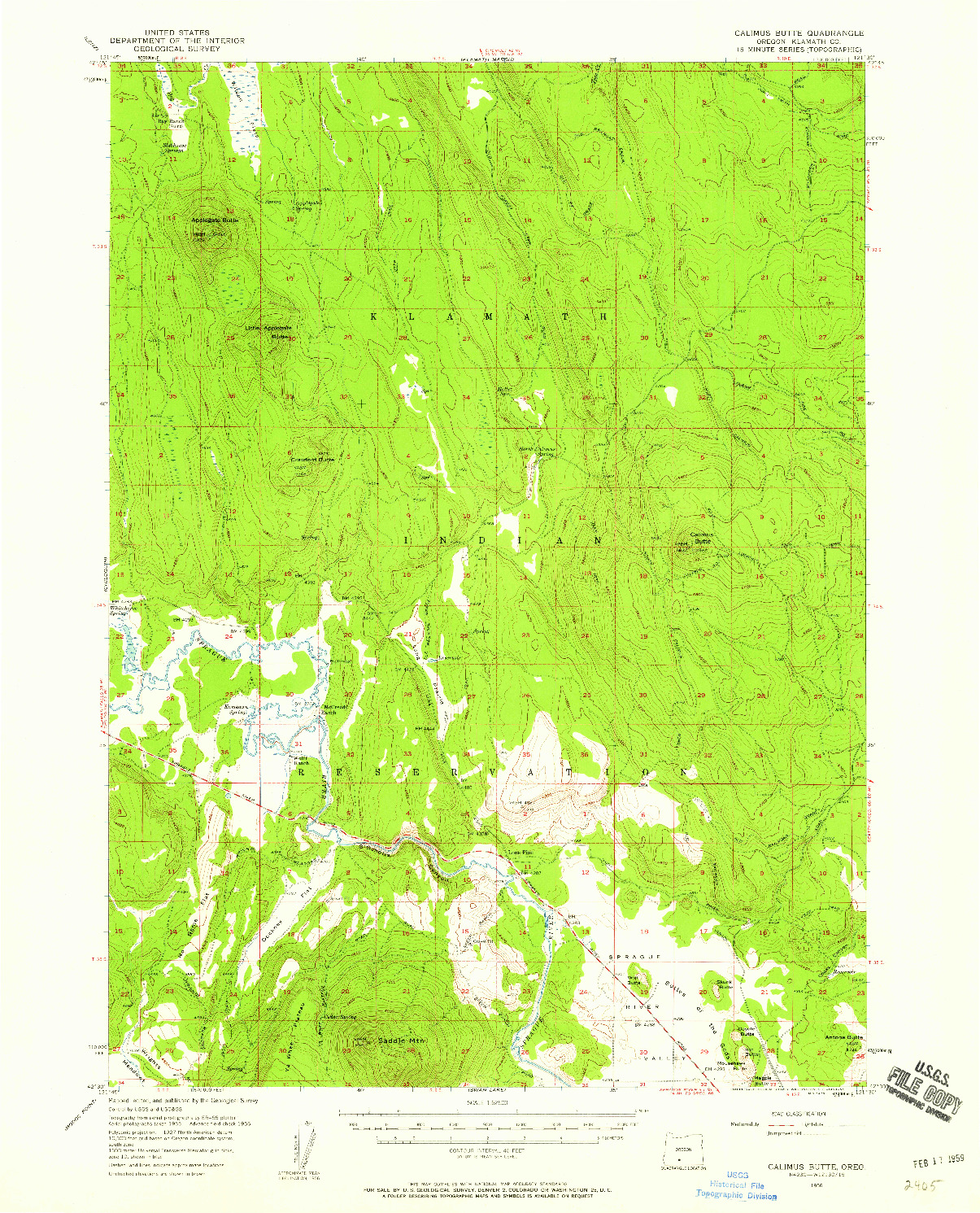 USGS 1:62500-SCALE QUADRANGLE FOR CALIMUS BUTTE, OR 1956