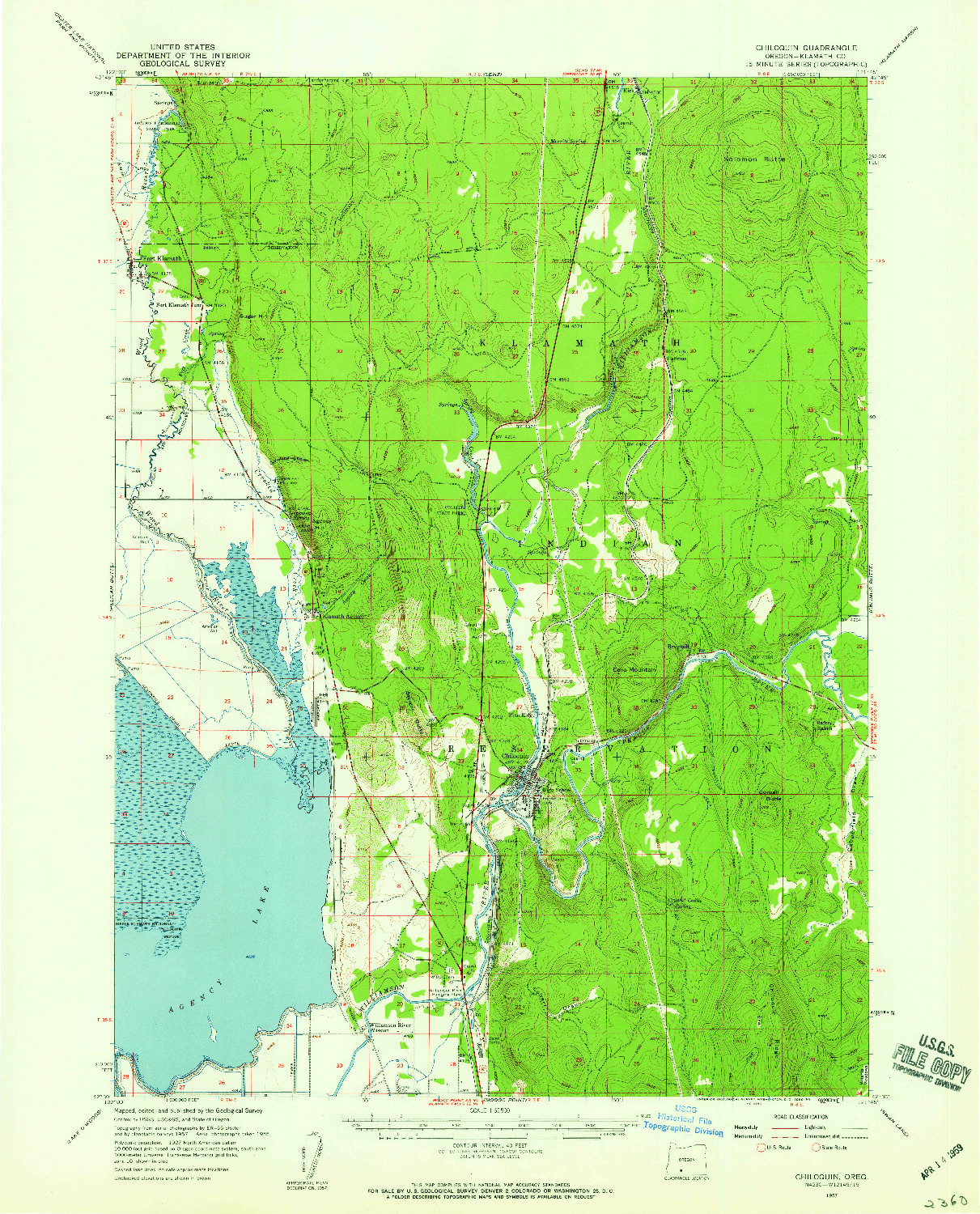 USGS 1:62500-SCALE QUADRANGLE FOR CHILOQUIN, OR 1957