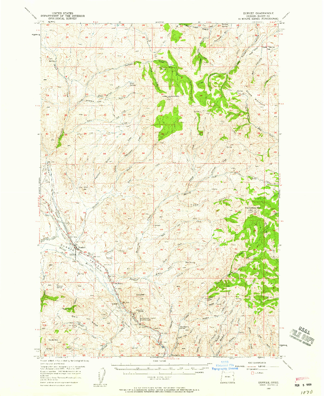USGS 1:62500-SCALE QUADRANGLE FOR DURKEE, OR 1957