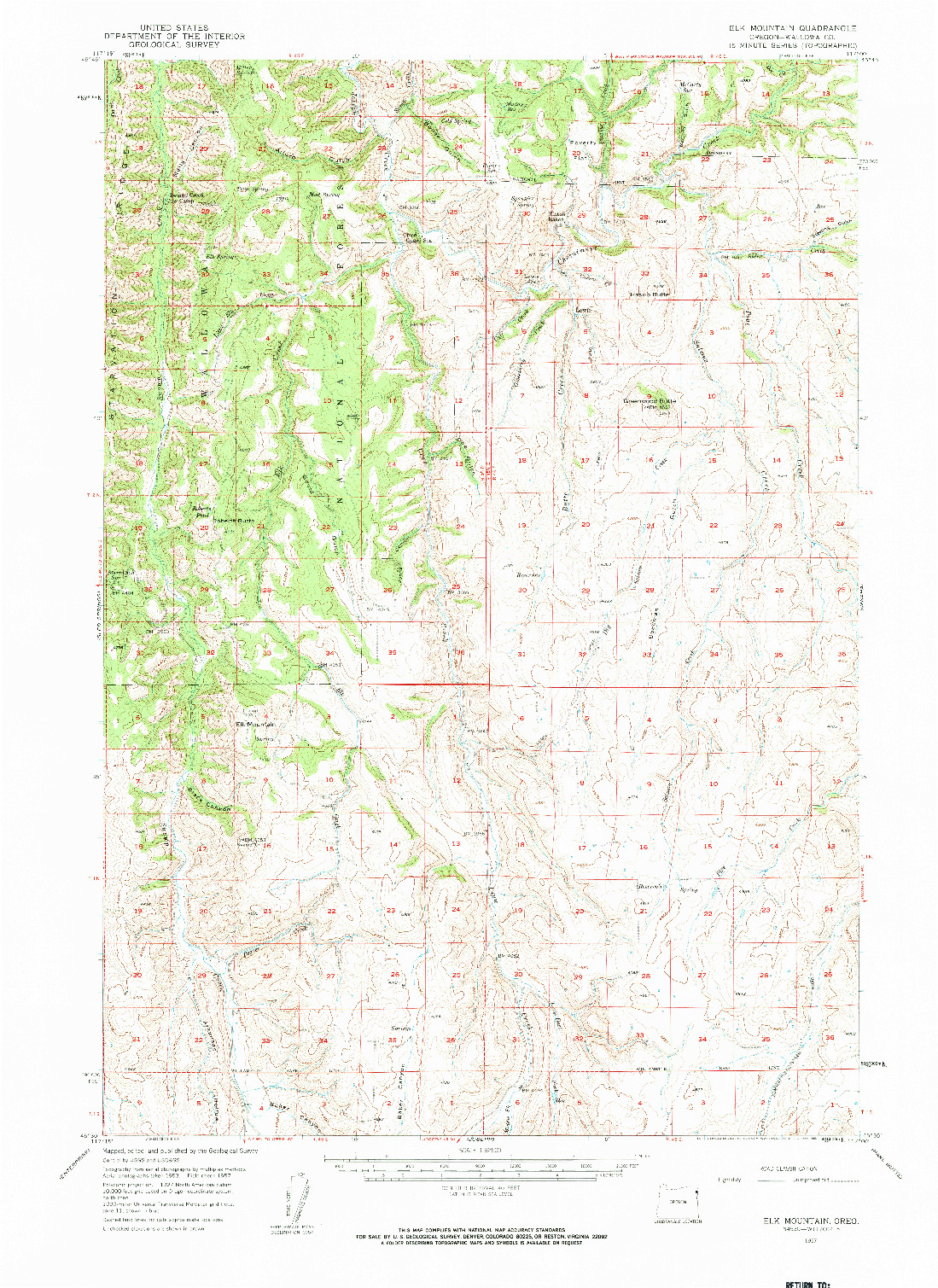 USGS 1:62500-SCALE QUADRANGLE FOR ELK MOUNTAIN, OR 1957