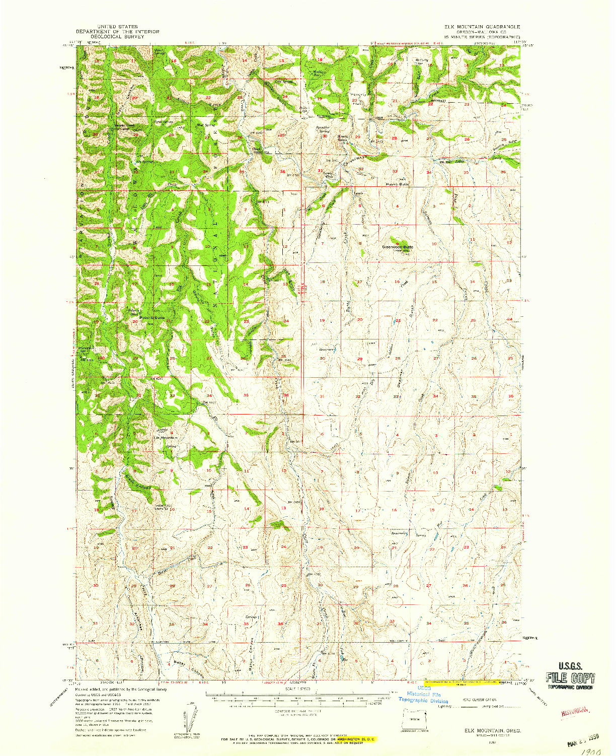 USGS 1:62500-SCALE QUADRANGLE FOR ELK MOUNTAIN, OR 1957