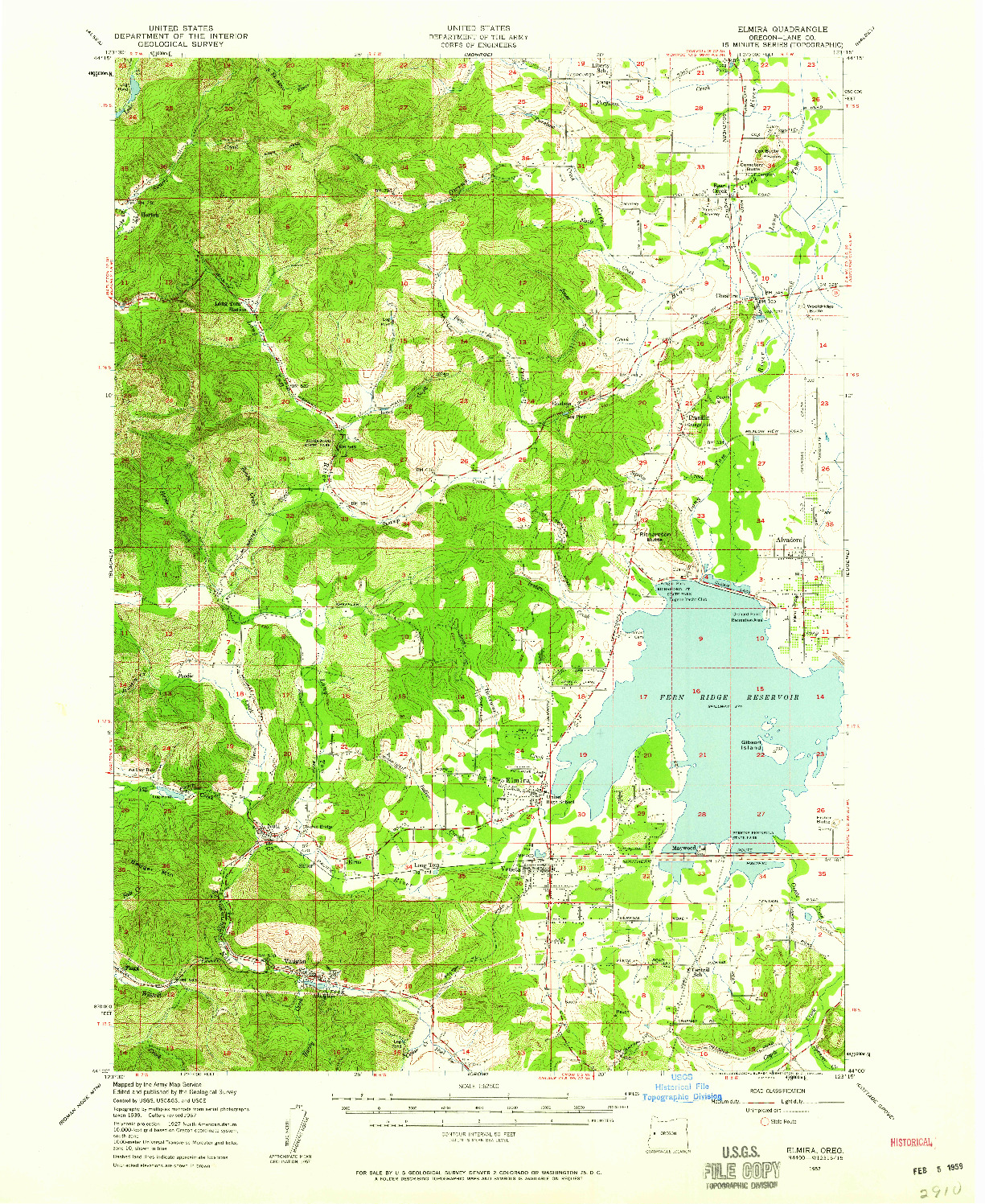 USGS 1:62500-SCALE QUADRANGLE FOR ELMIRA, OR 1957