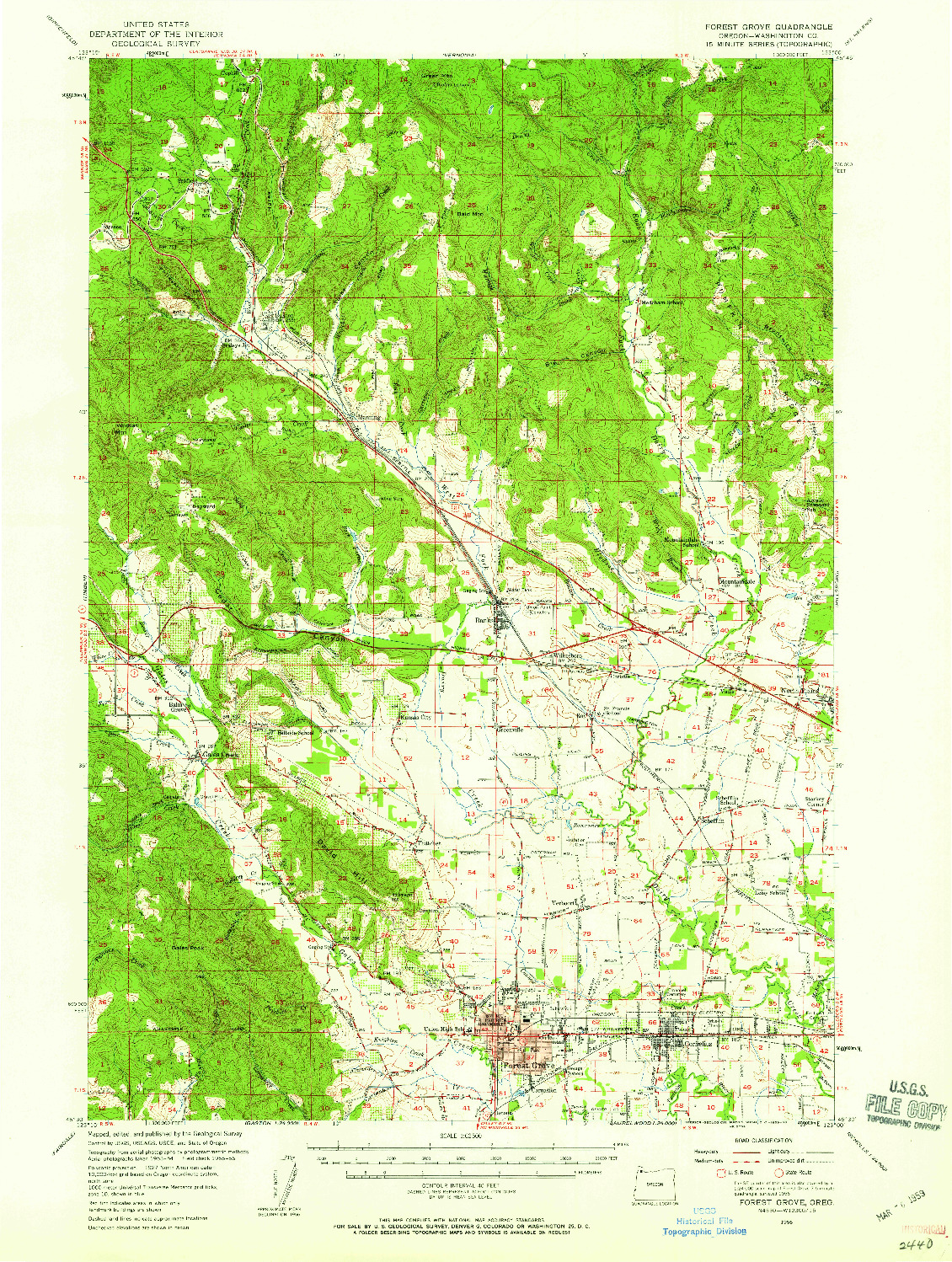 USGS 1:62500-SCALE QUADRANGLE FOR FOREST GROVE, OR 1956