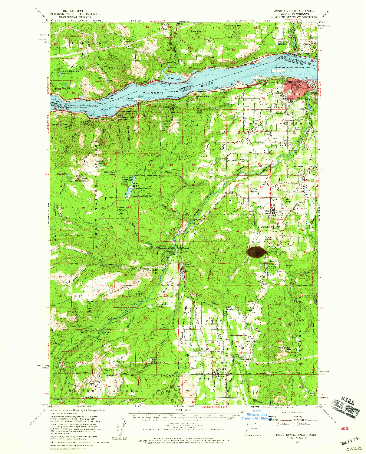 USGS 1:62500-SCALE QUADRANGLE FOR HOOD RIVER, OR 1957