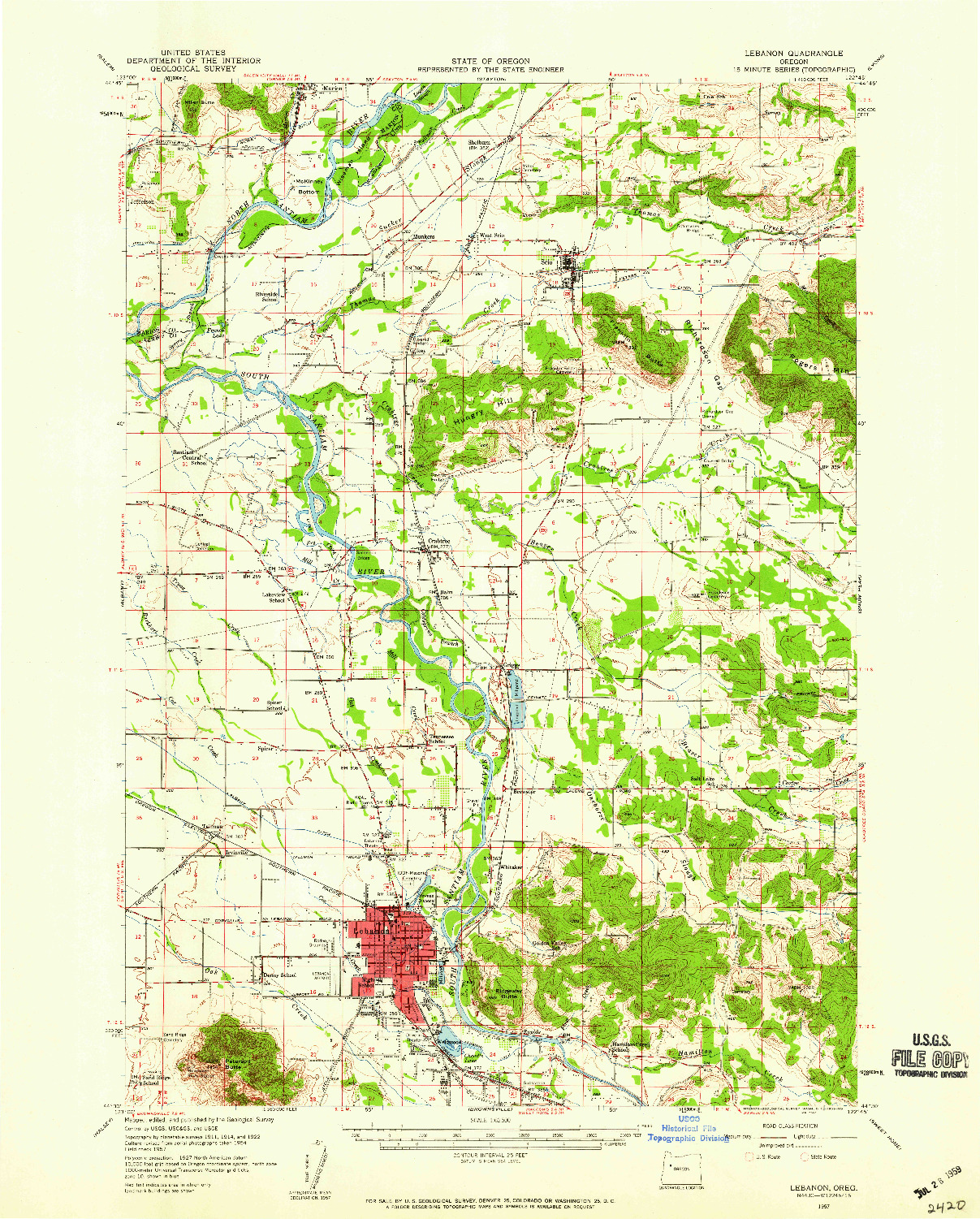 USGS 1:62500-SCALE QUADRANGLE FOR LEBANON, OR 1957
