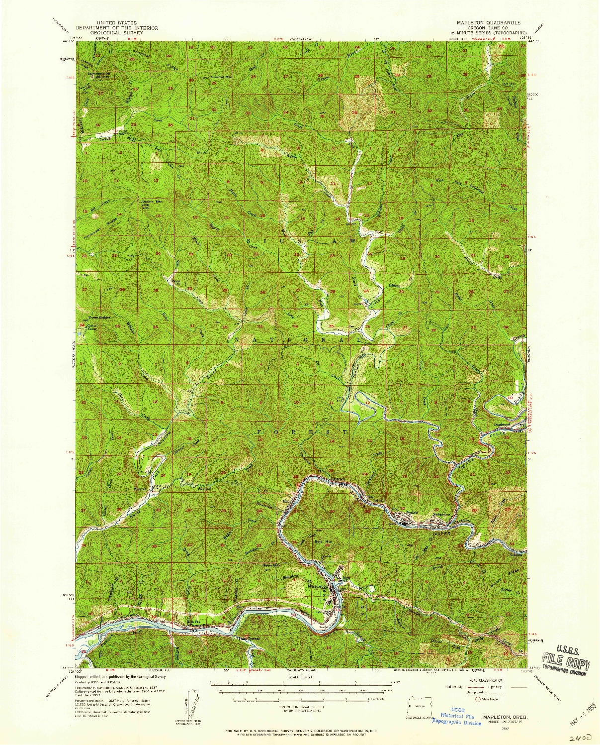 USGS 1:62500-SCALE QUADRANGLE FOR MAPLETON, OR 1957